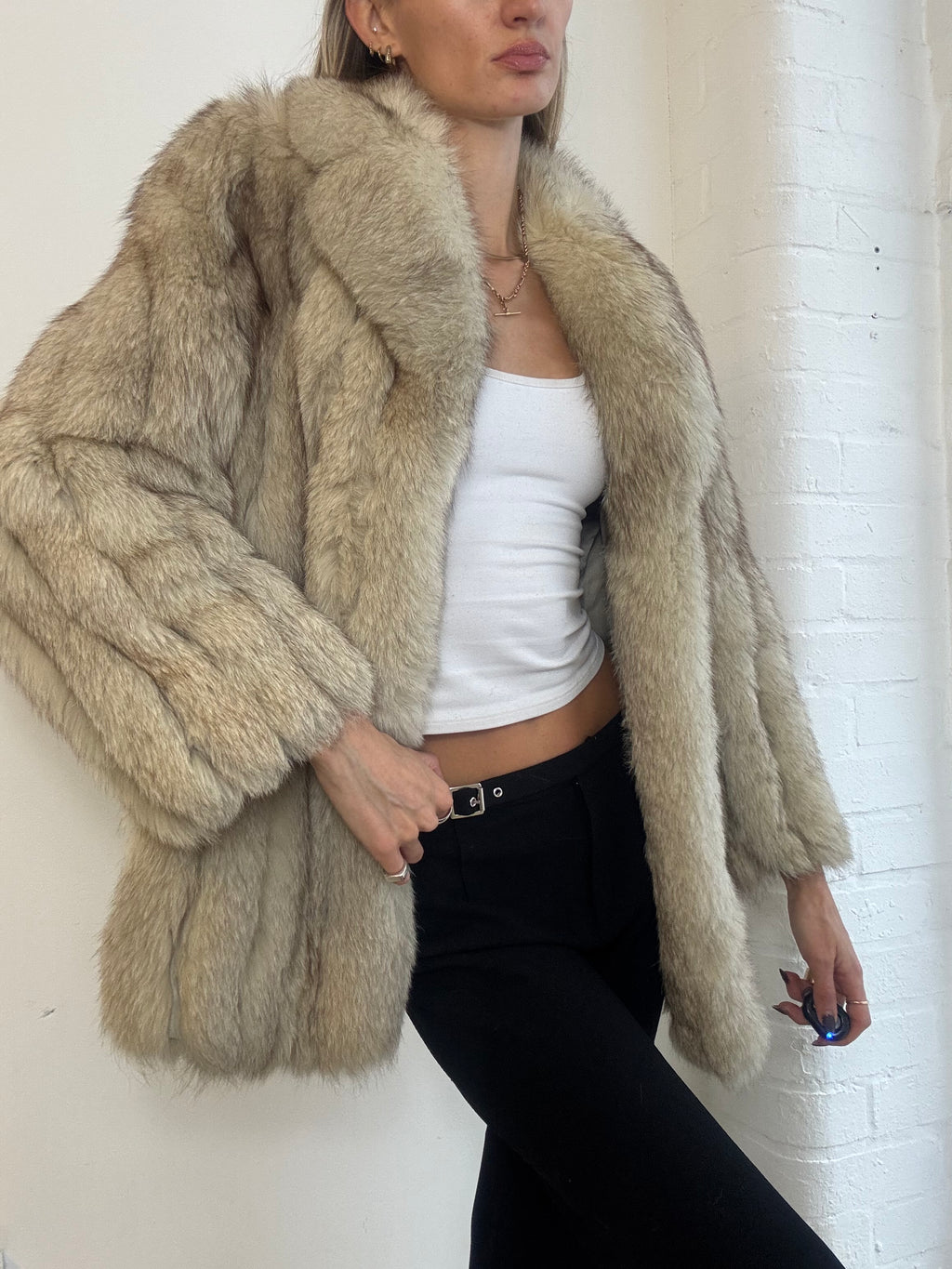 Vintage Cream Fox Fur Coat - Size XS
