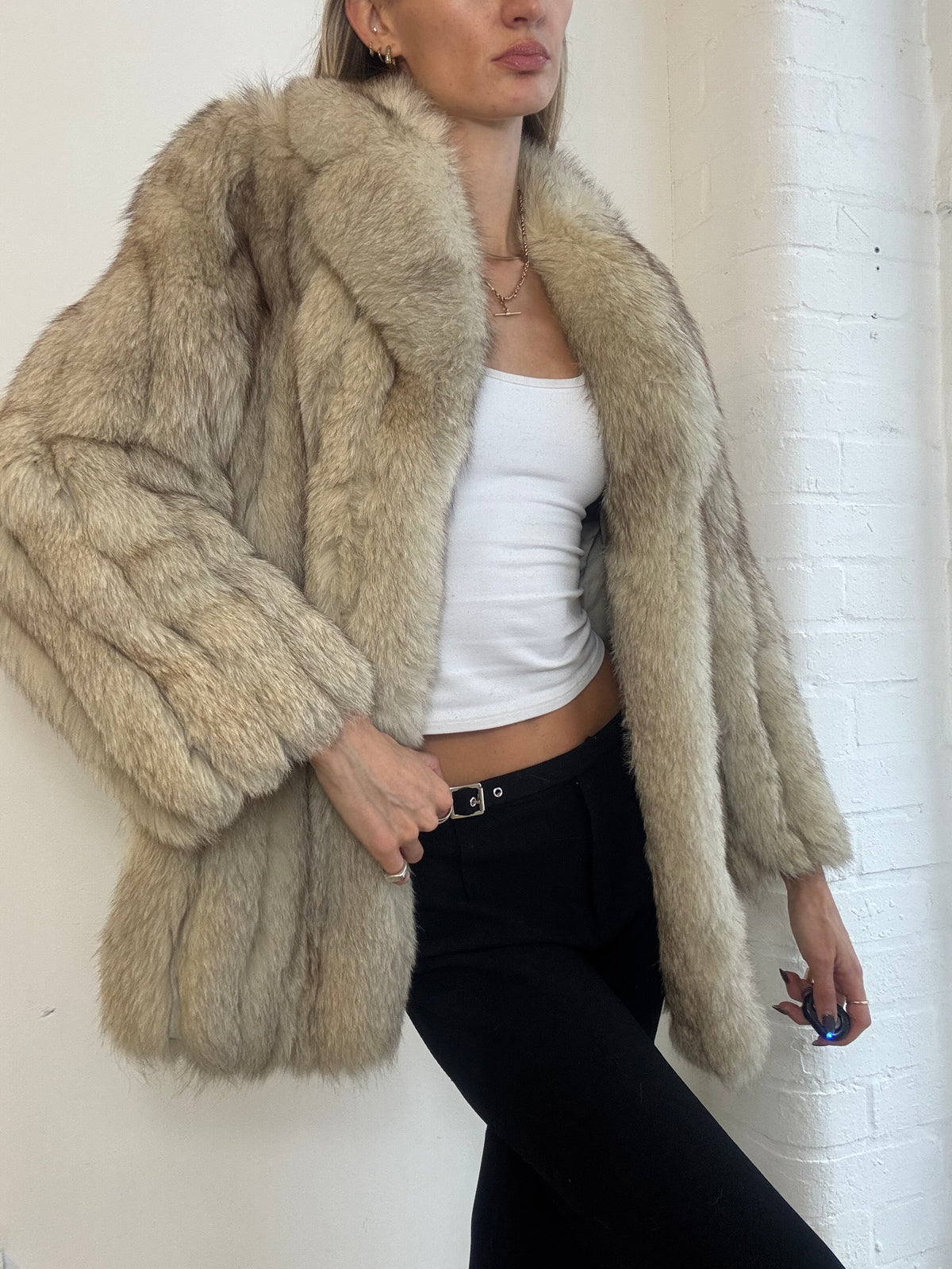 Vintage Cream Fox Fur Coat - Size XS