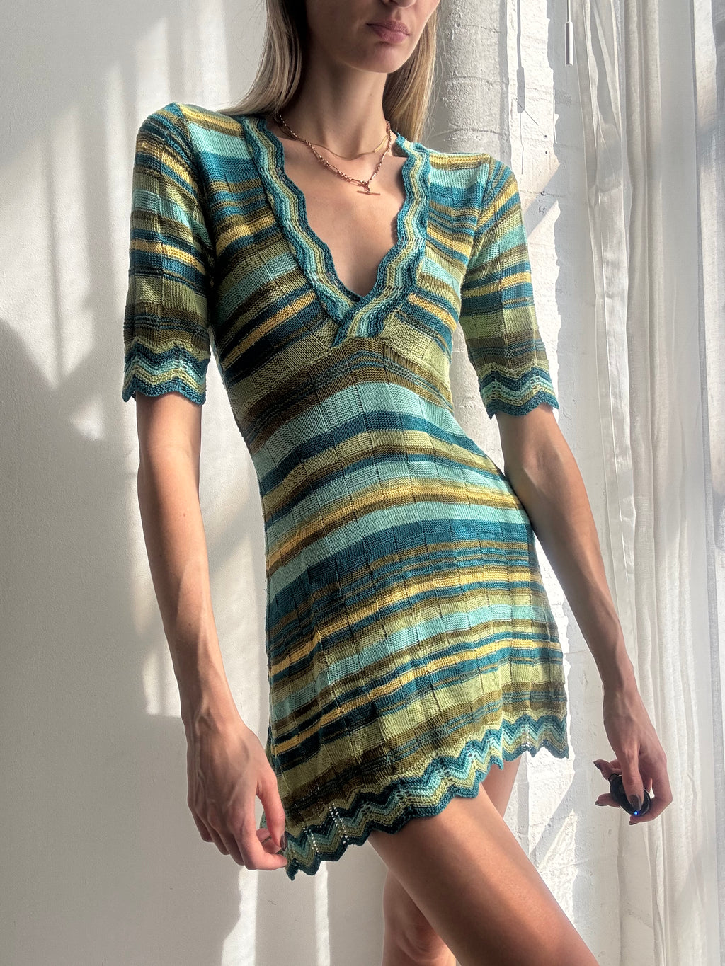 Vintage Y2K striped knit mini dress - Size S
