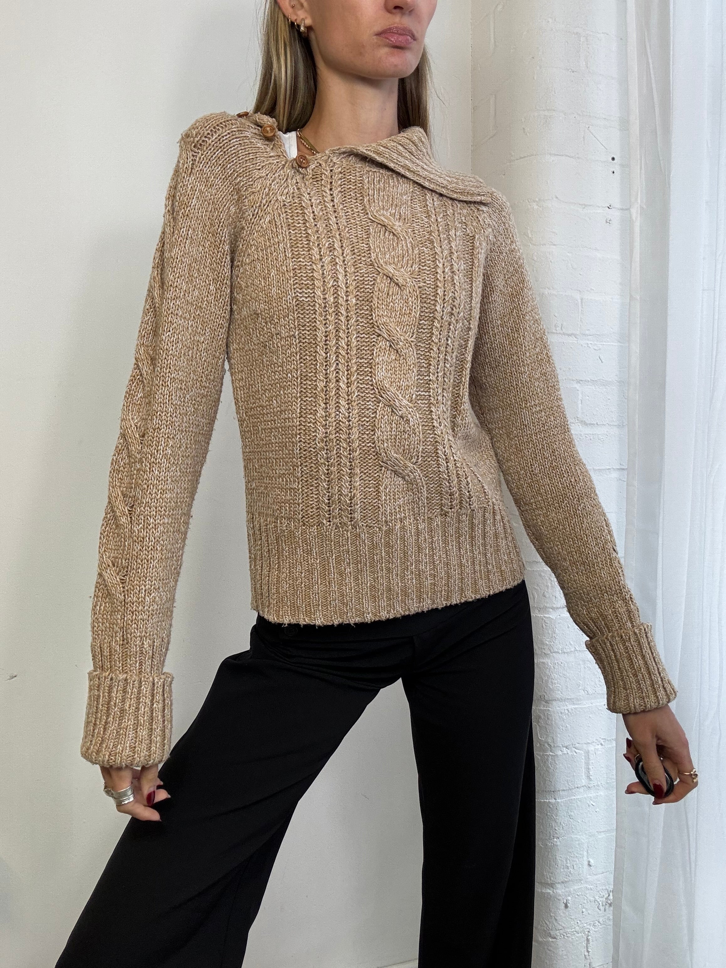 Vintage Y2K asymmetric cable knit jumper
