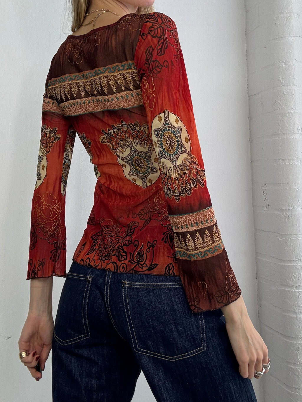 Vintage Y2K graphic mesh long sleeve top