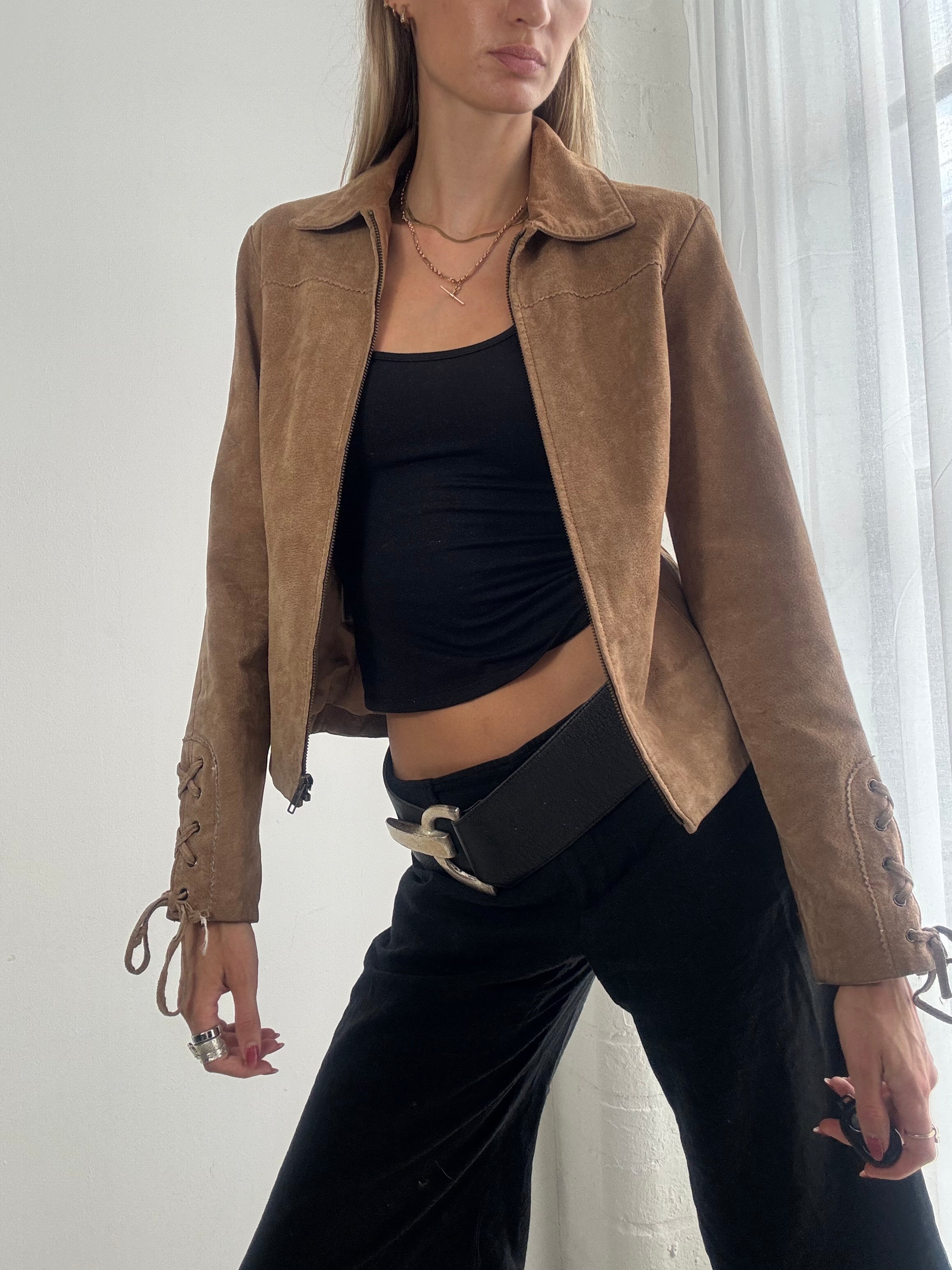 Vintage Y2K Tan Suede Fitted Jacket - Size S