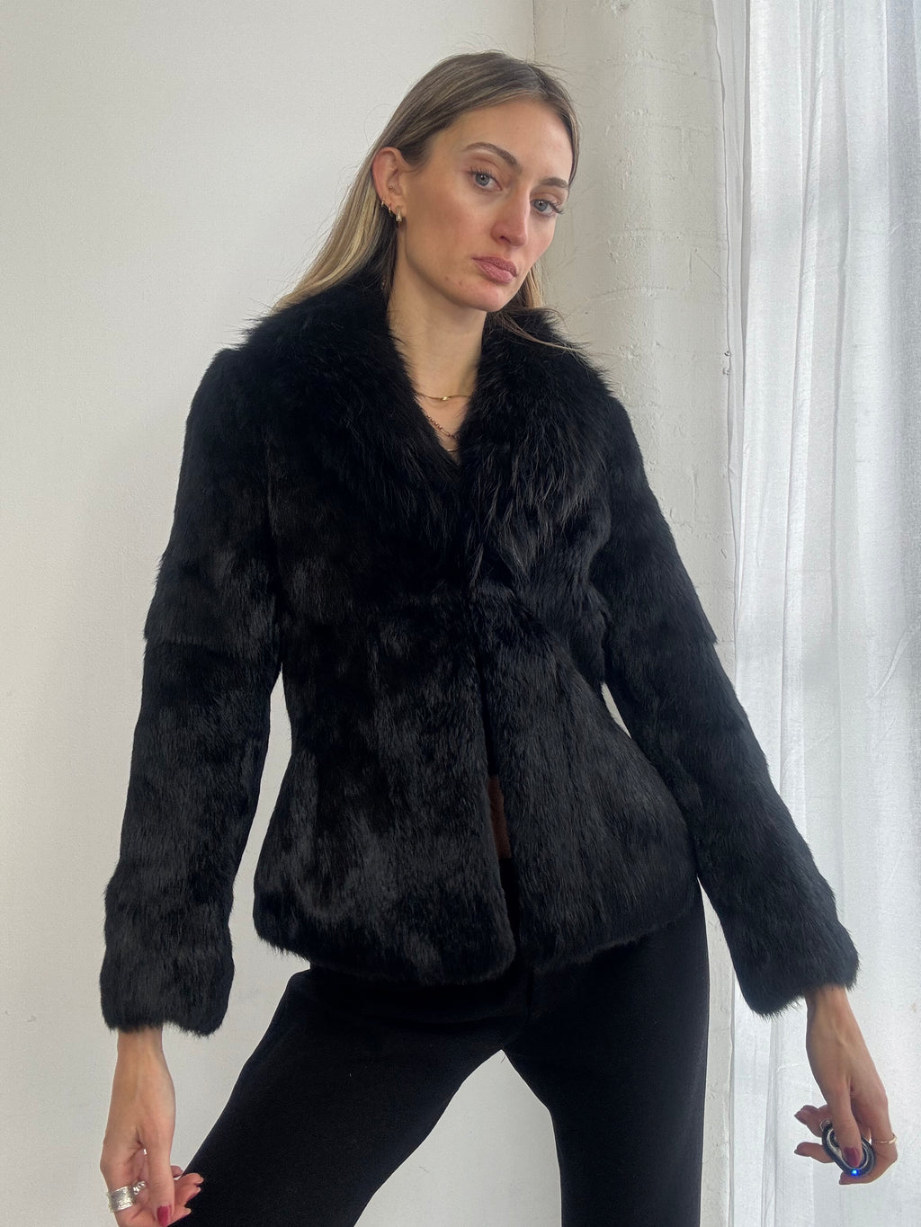 Vintage 90s black genuine fur coat
