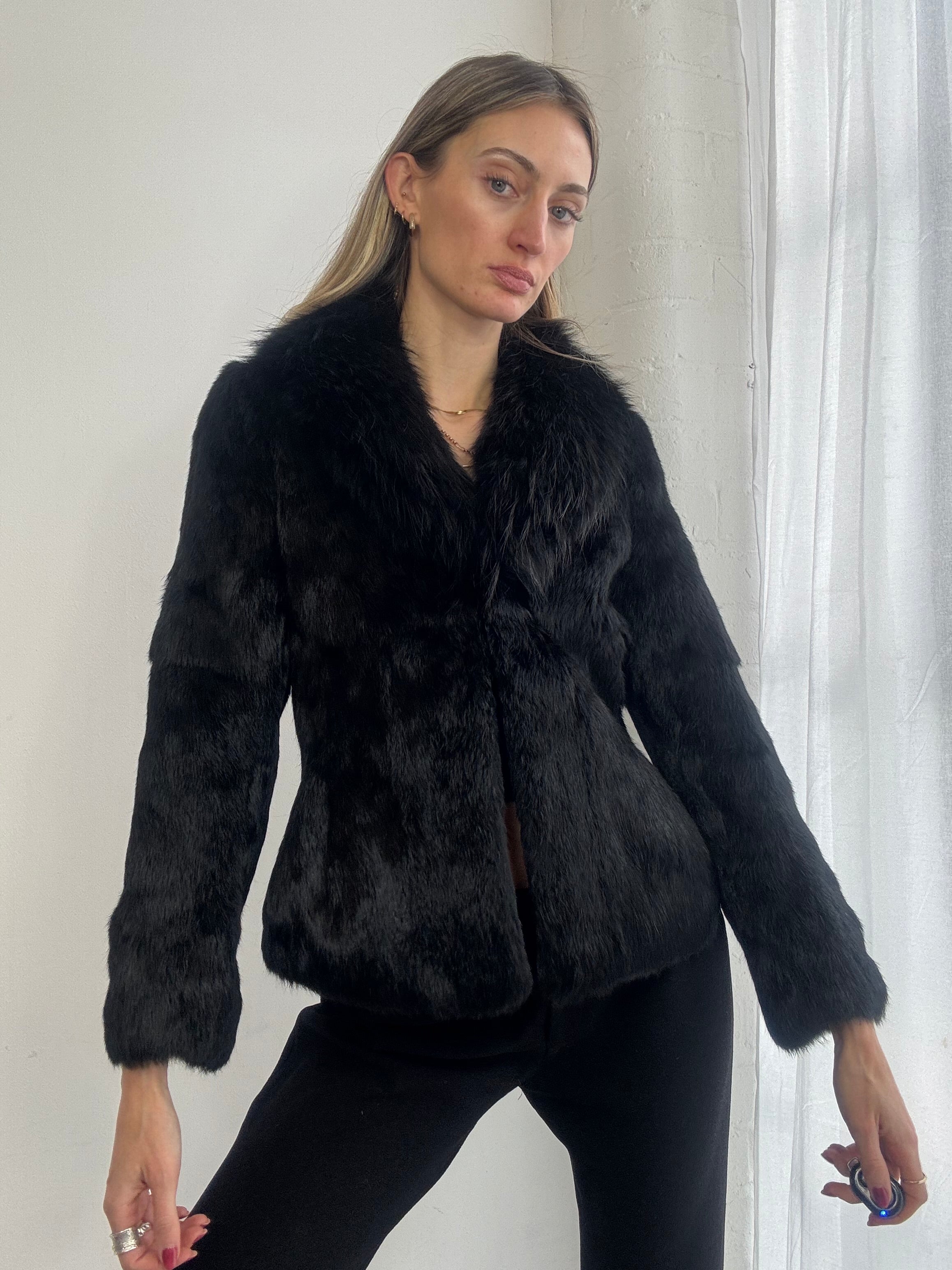 Vintage 90s black genuine fur coat