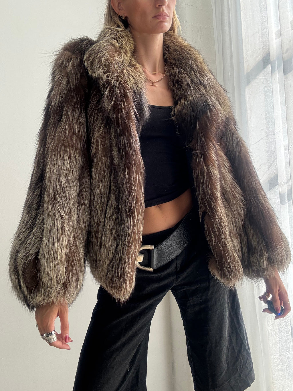 Vintage 90s Brown Fox Fur coat - Size S