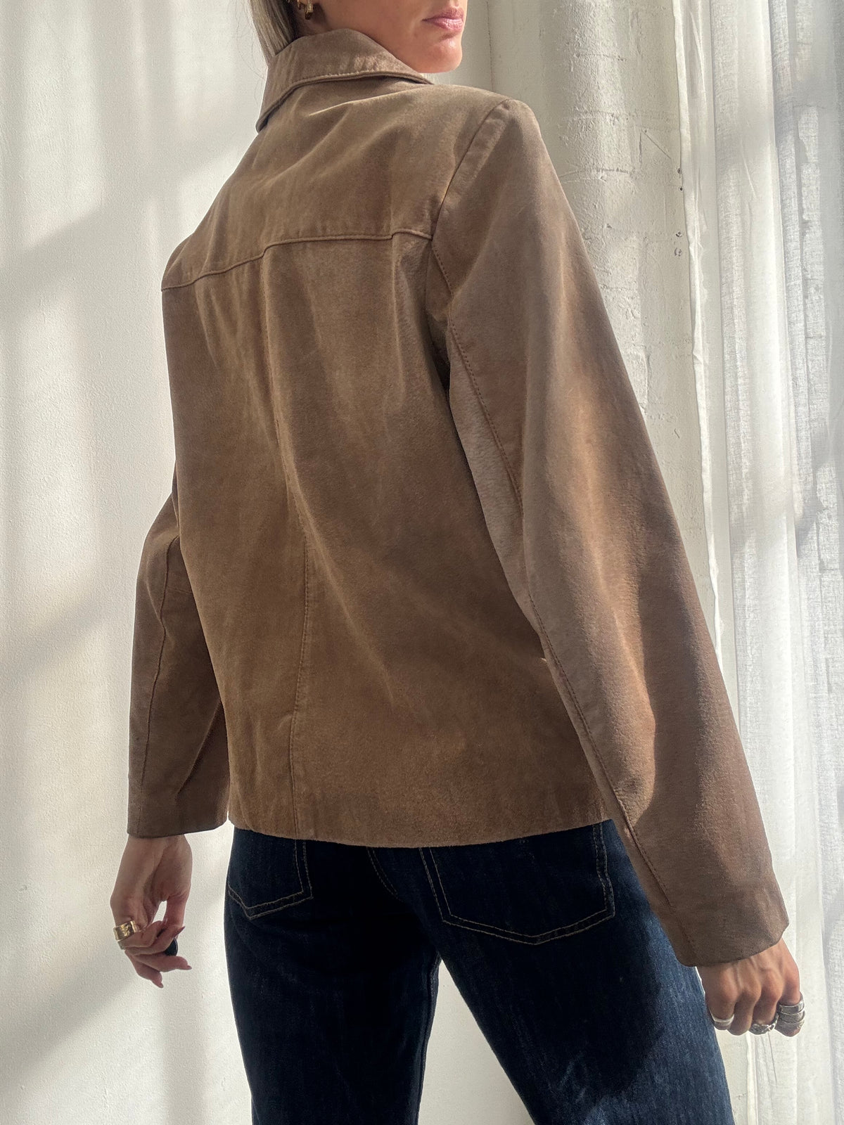 Vintage Y2K Tan Brown Suede Zip Up Jacket - Size M