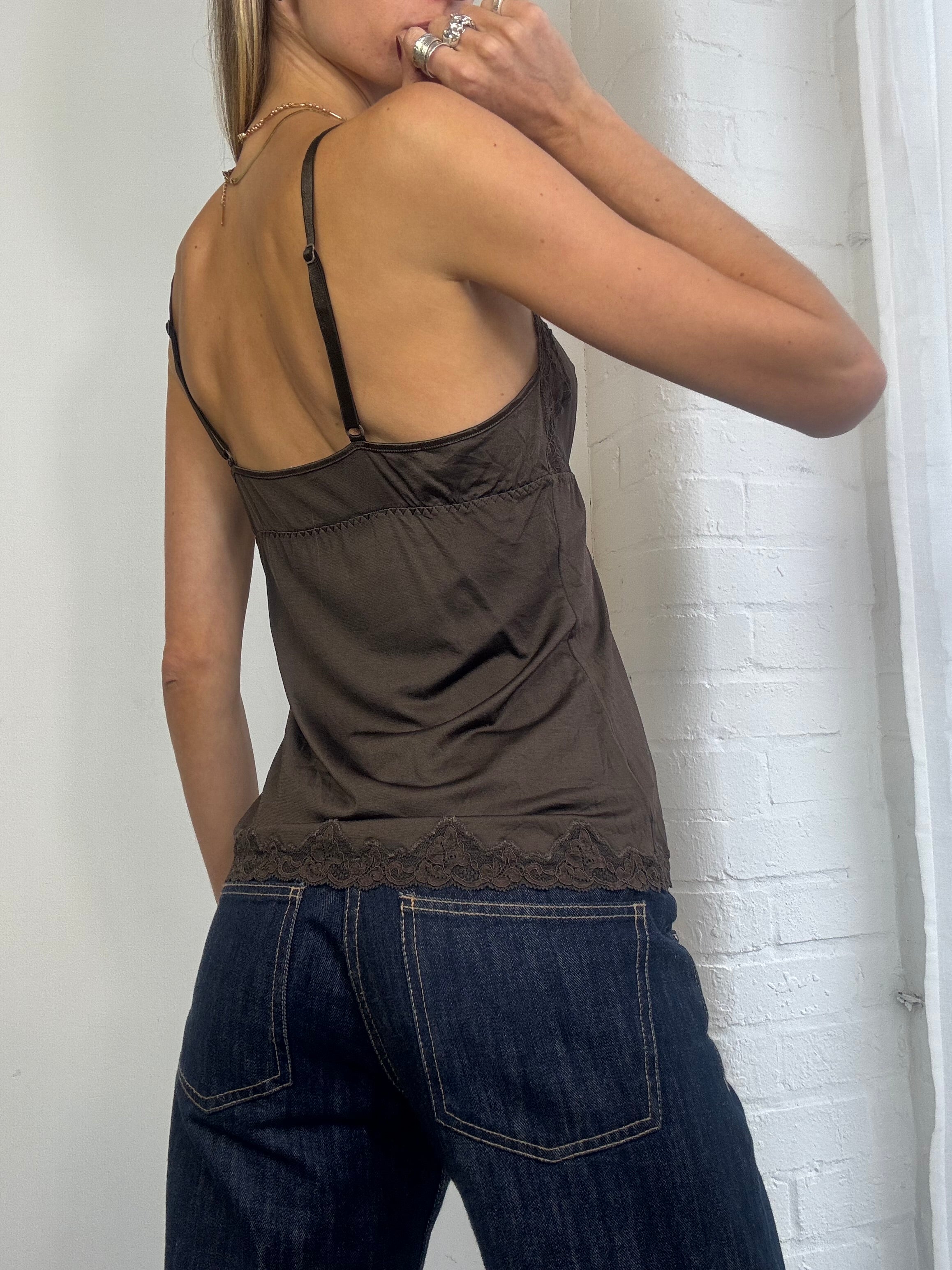 Vintage Y2K brown lace cami top