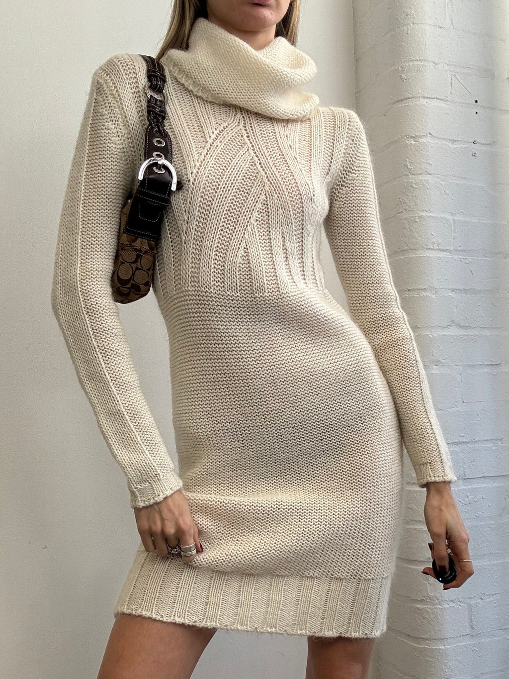 Vintage Y2K knitted jumper dress white