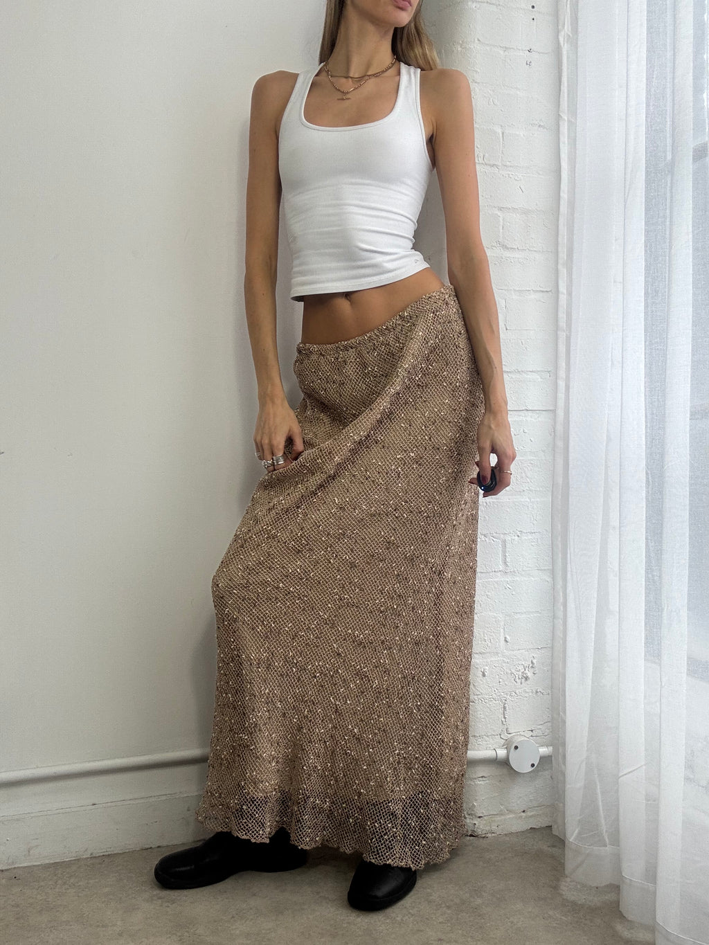 Vintage Y2K beige woven maxi skirt