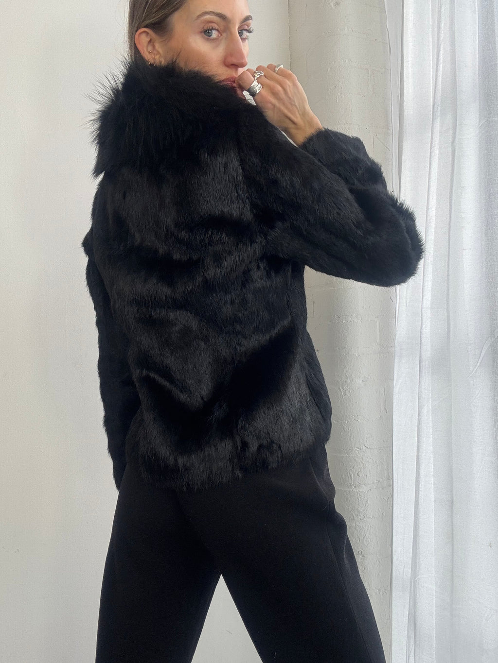 Vintage 90s black genuine fur coat