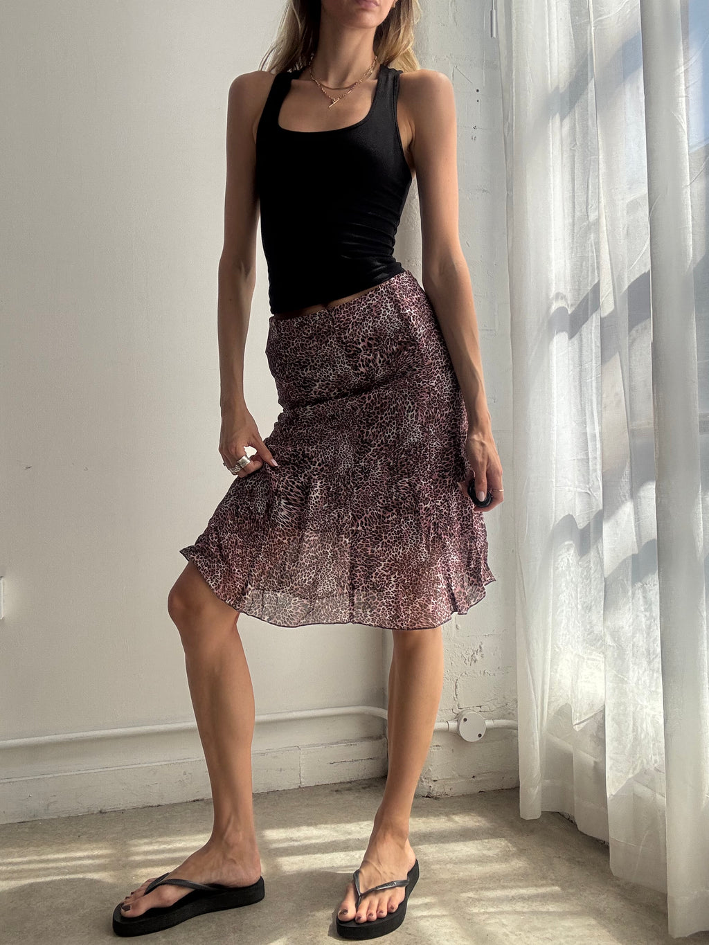 Vintage Leopard Print Mesh Midi Skirt Y2K Fairy Grunge - Size XS