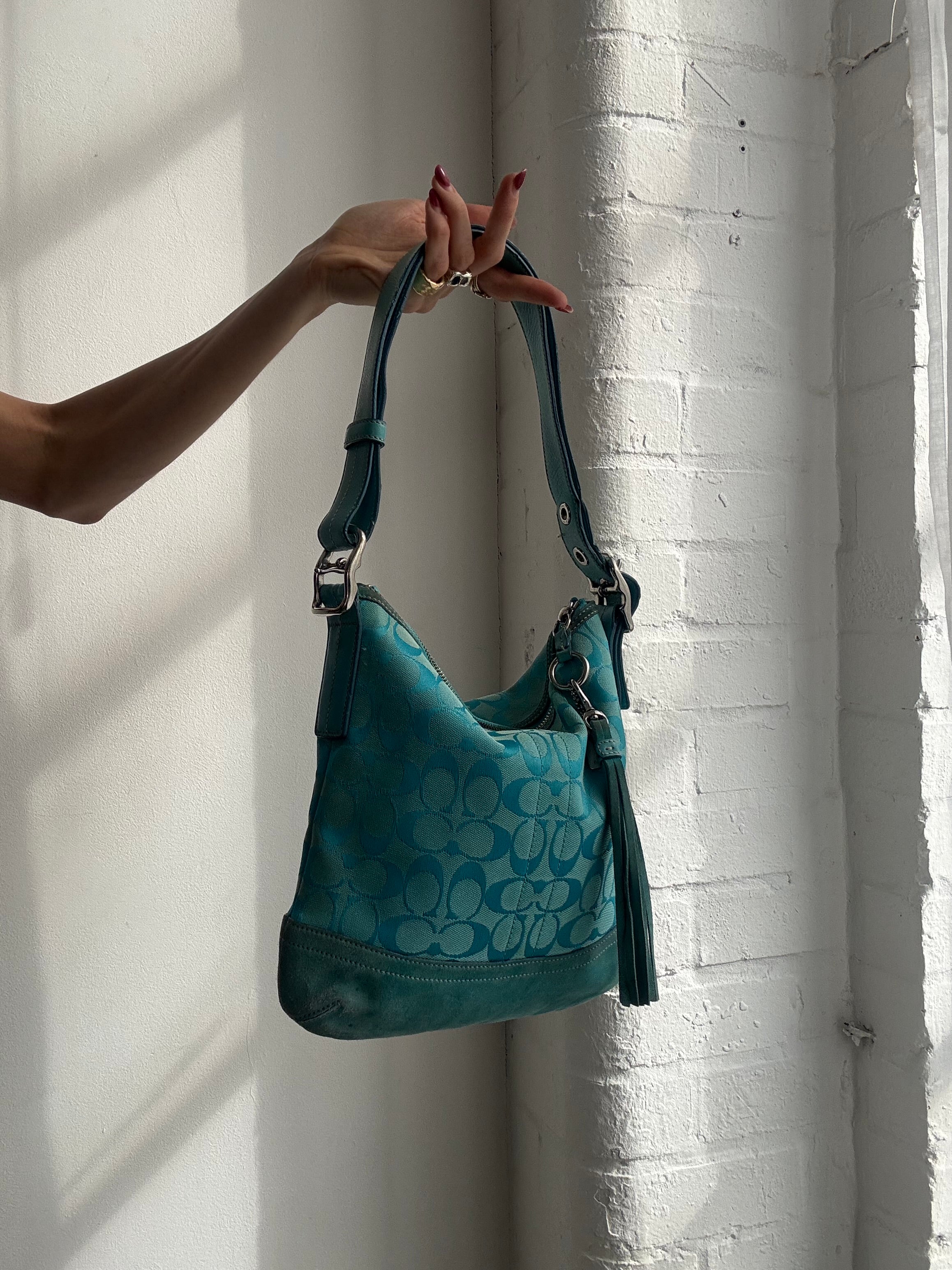 Vintage Y2K Coach turquoise monogram shoulder bag