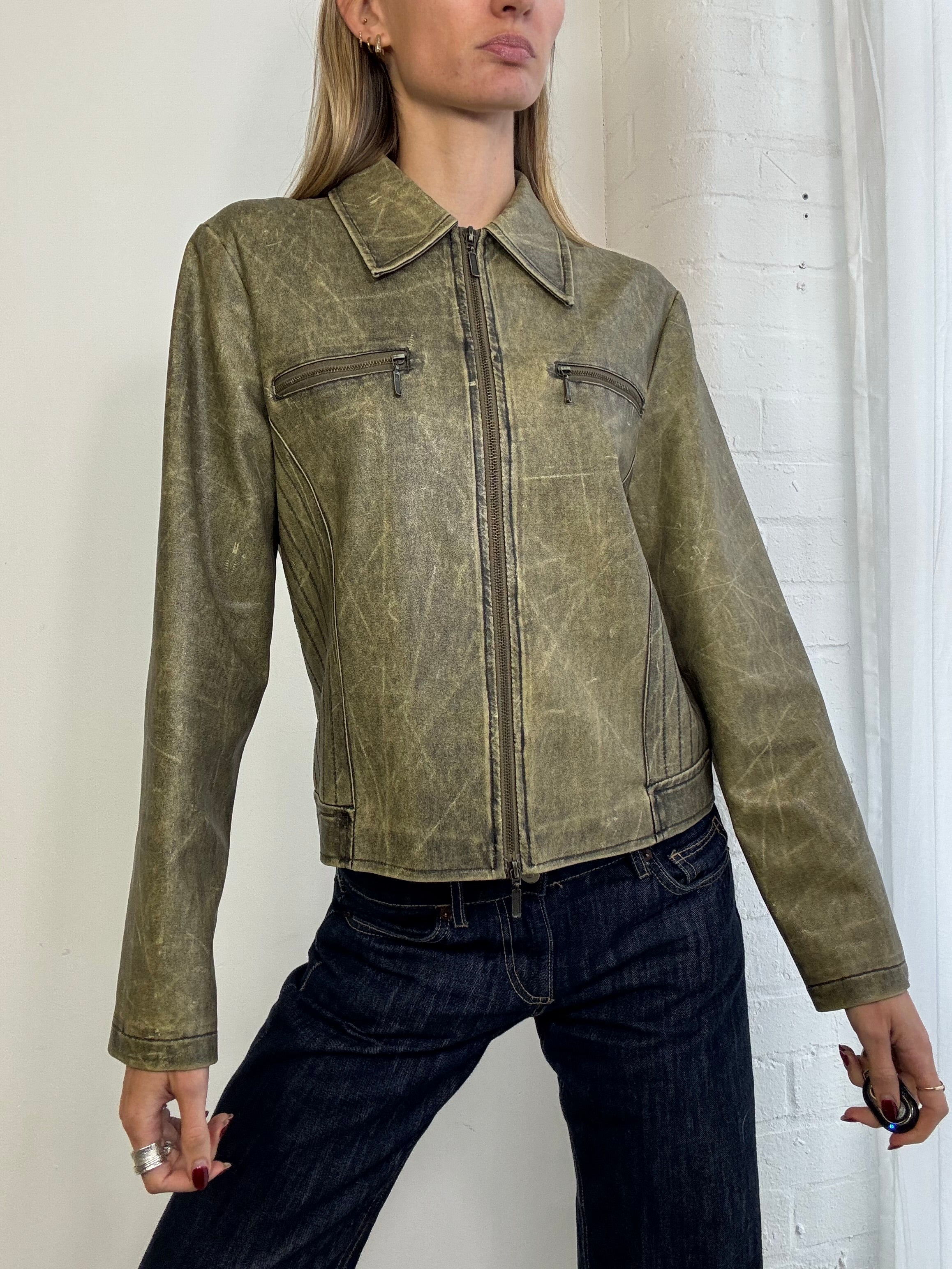 Vintage 90s distressed faux leather biker jacket