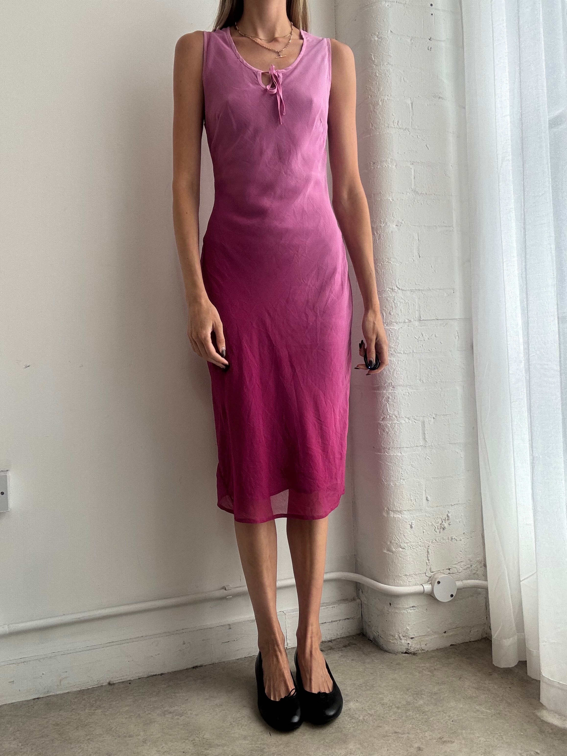 Vintage Y2K pink ombre mesh slip midi dress - Size S