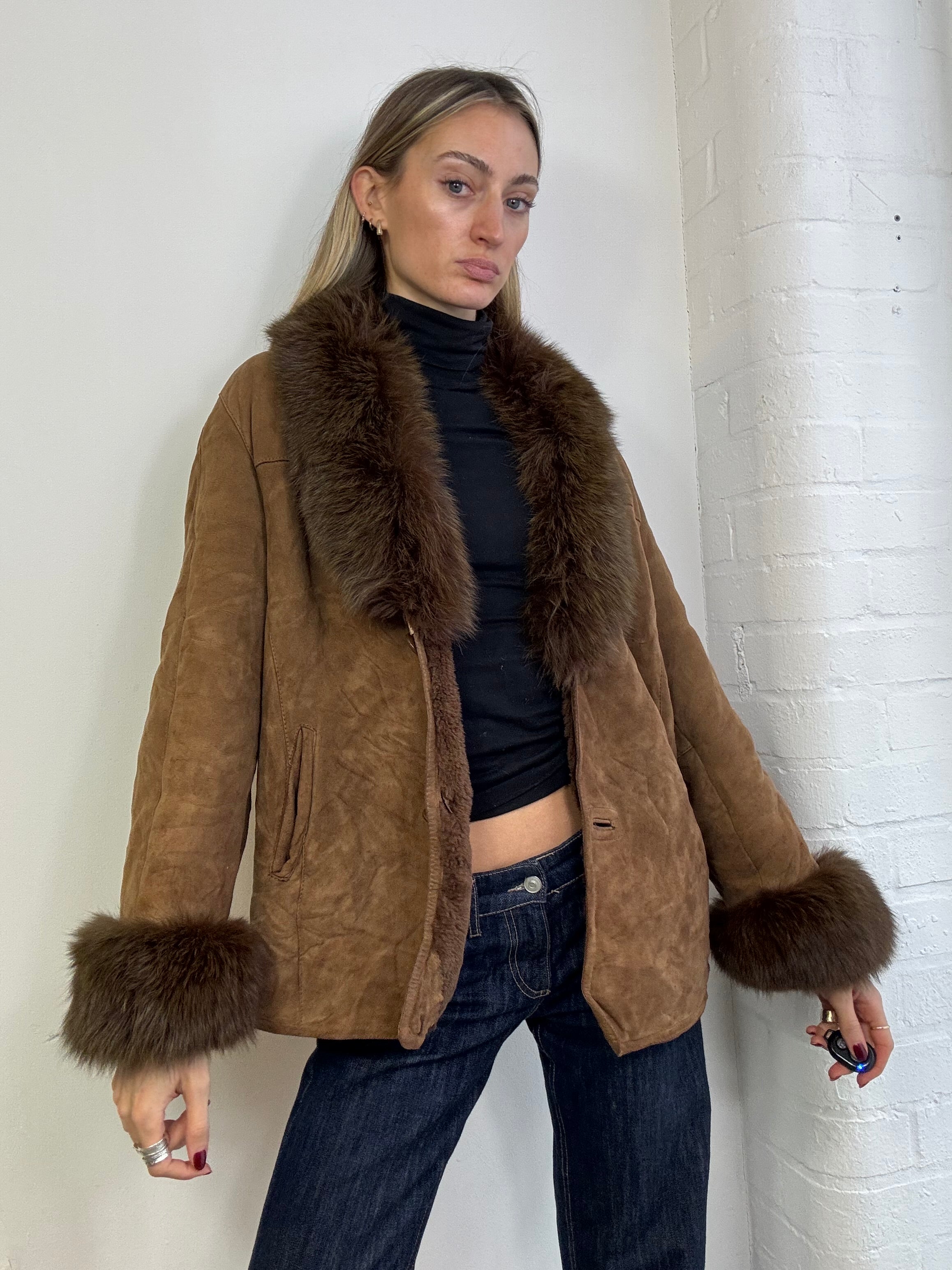 Vintage 90s sheepskin coat brown