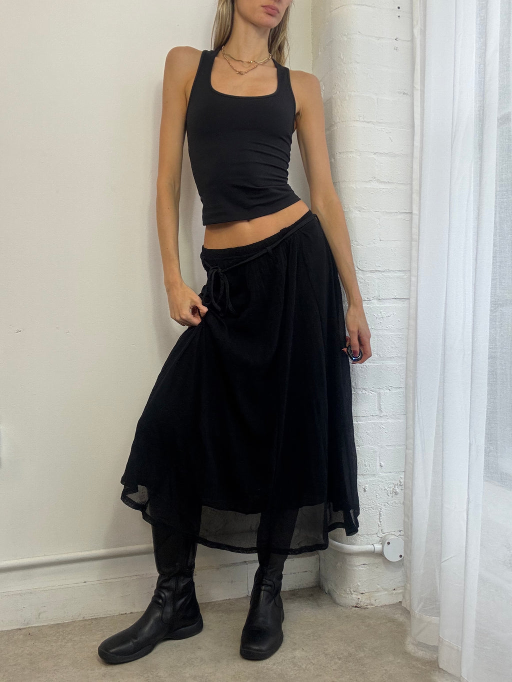 Vintage Y2K black mesh midi skirt