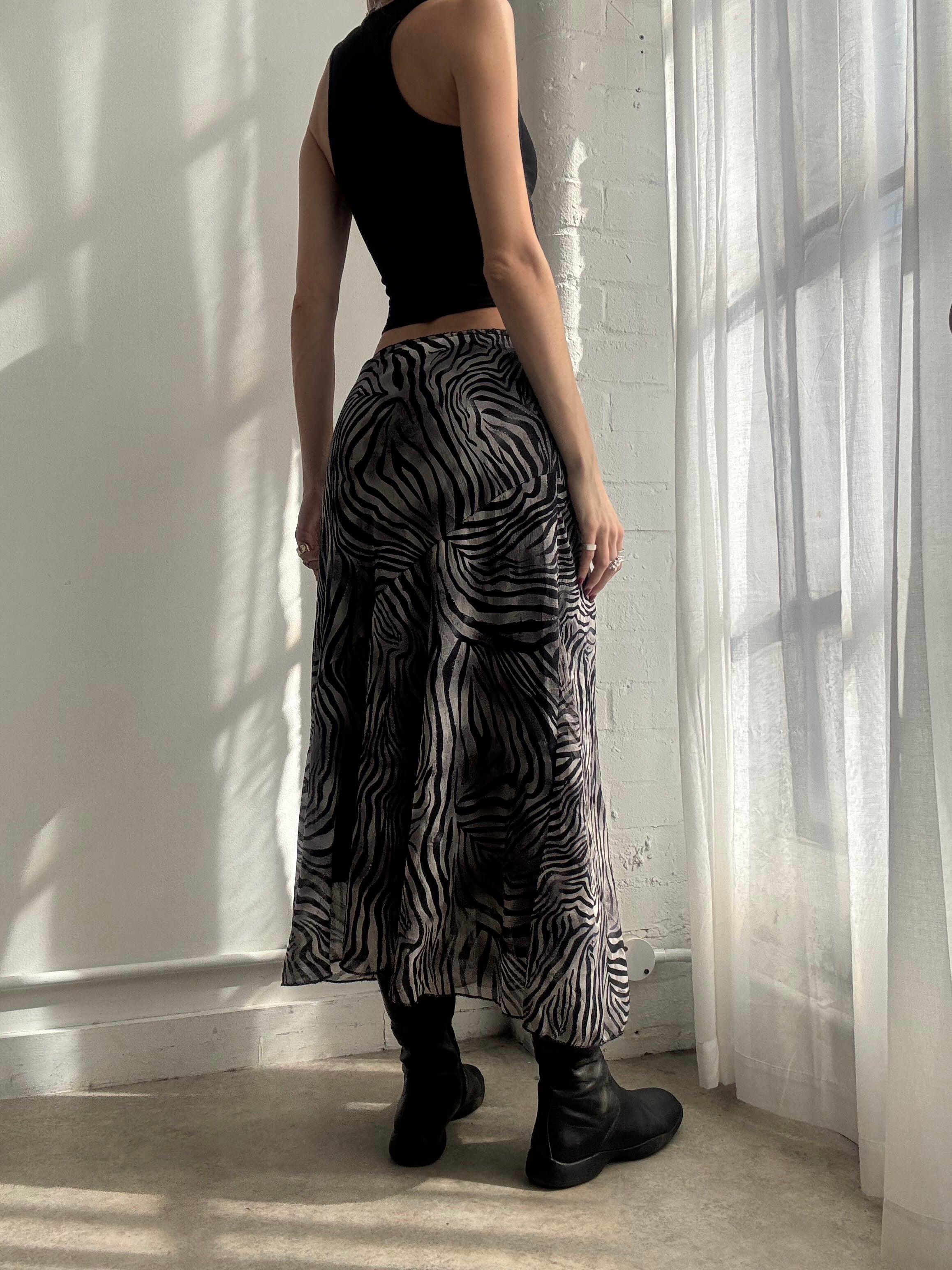 Vintage Y2K zebra print mesh midi skirt
