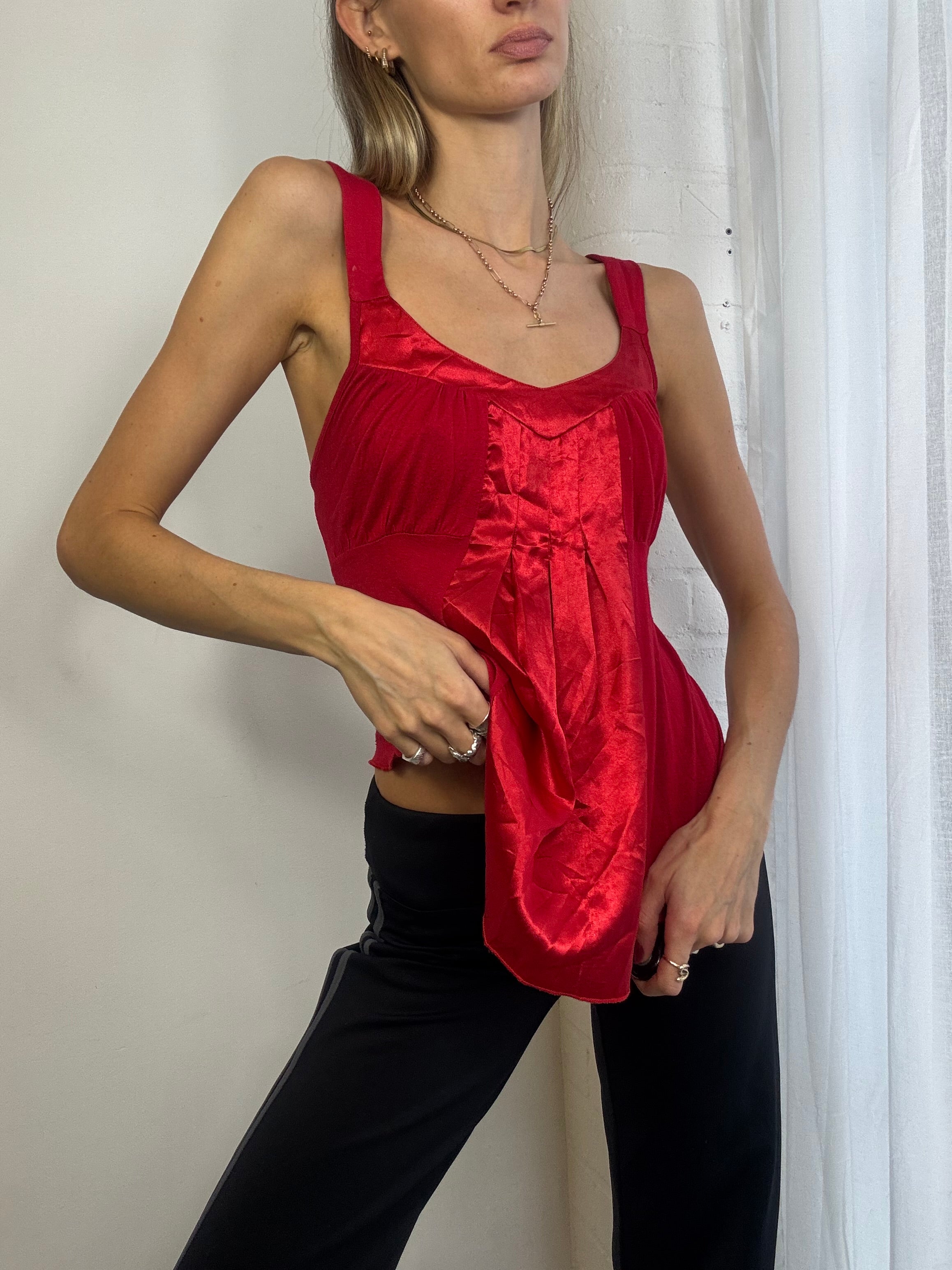 Vintage Y2K red satin racerback top
