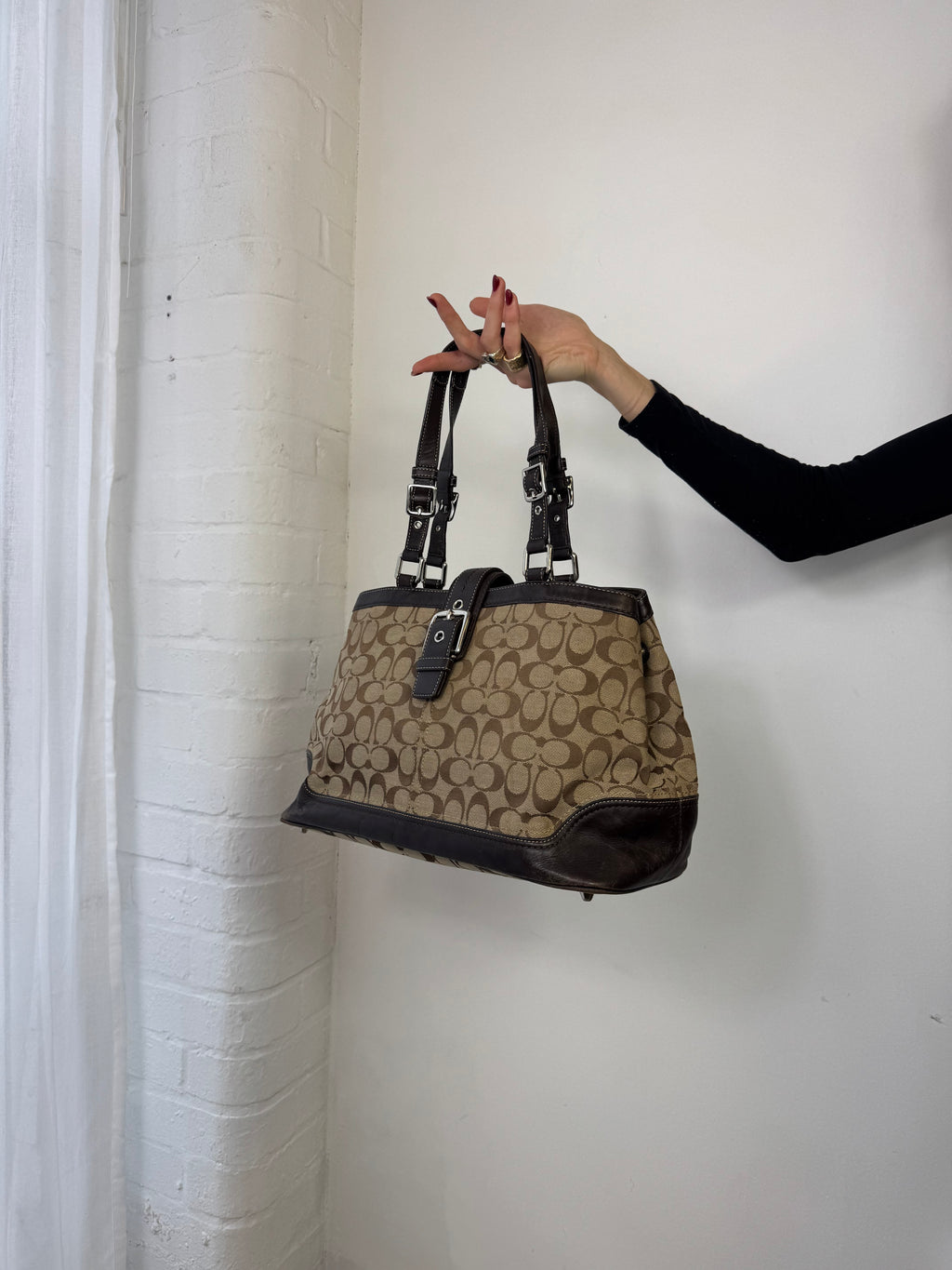 Vintage Y2K coach monogram shoulder bag buckle brown