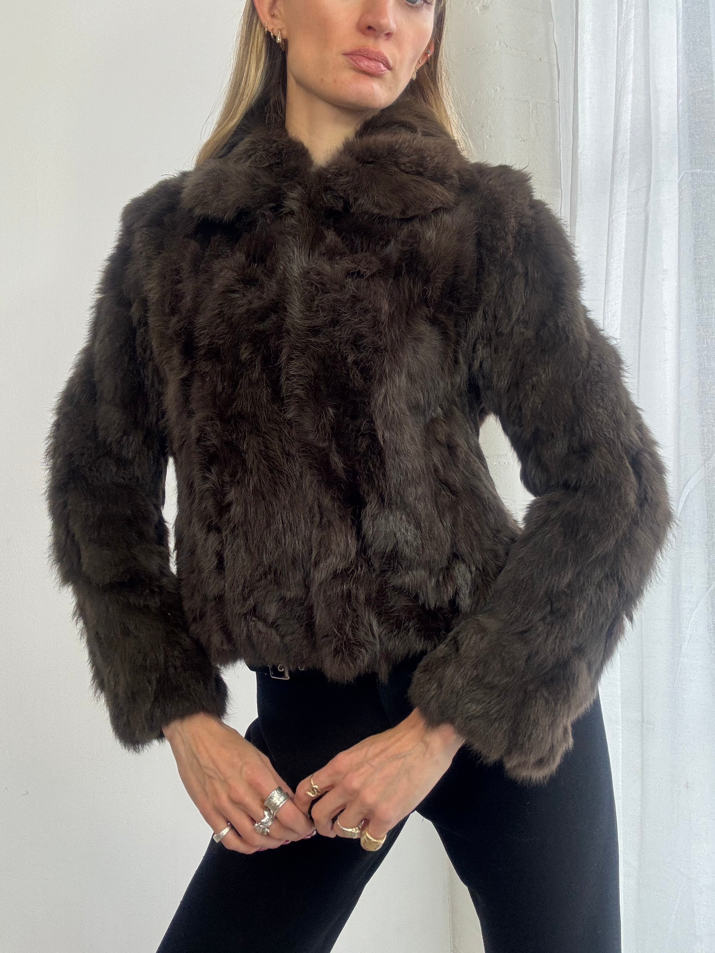 Vintage Y2K chocolate brown genuine fur coat
