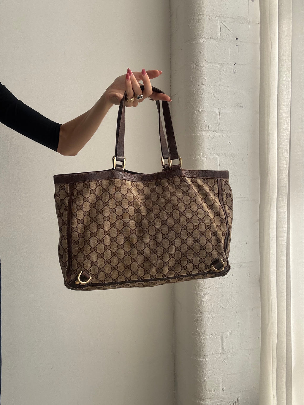 Vintage Gucci GG Monogram Abby Brown Tote Shoulder Bag