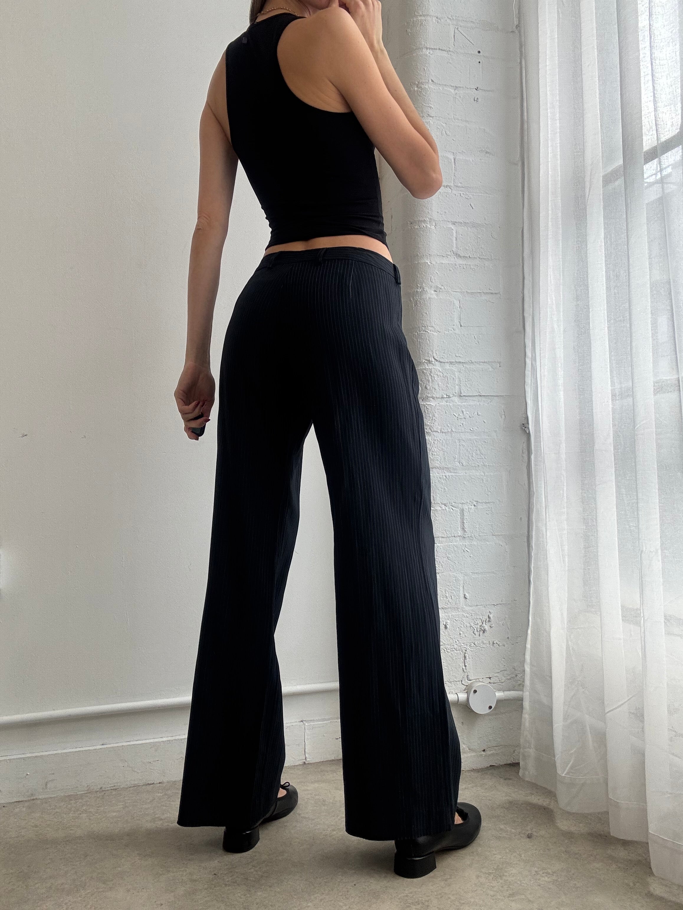 Vintage Y2K black pinstripe low rise wide leg trousers