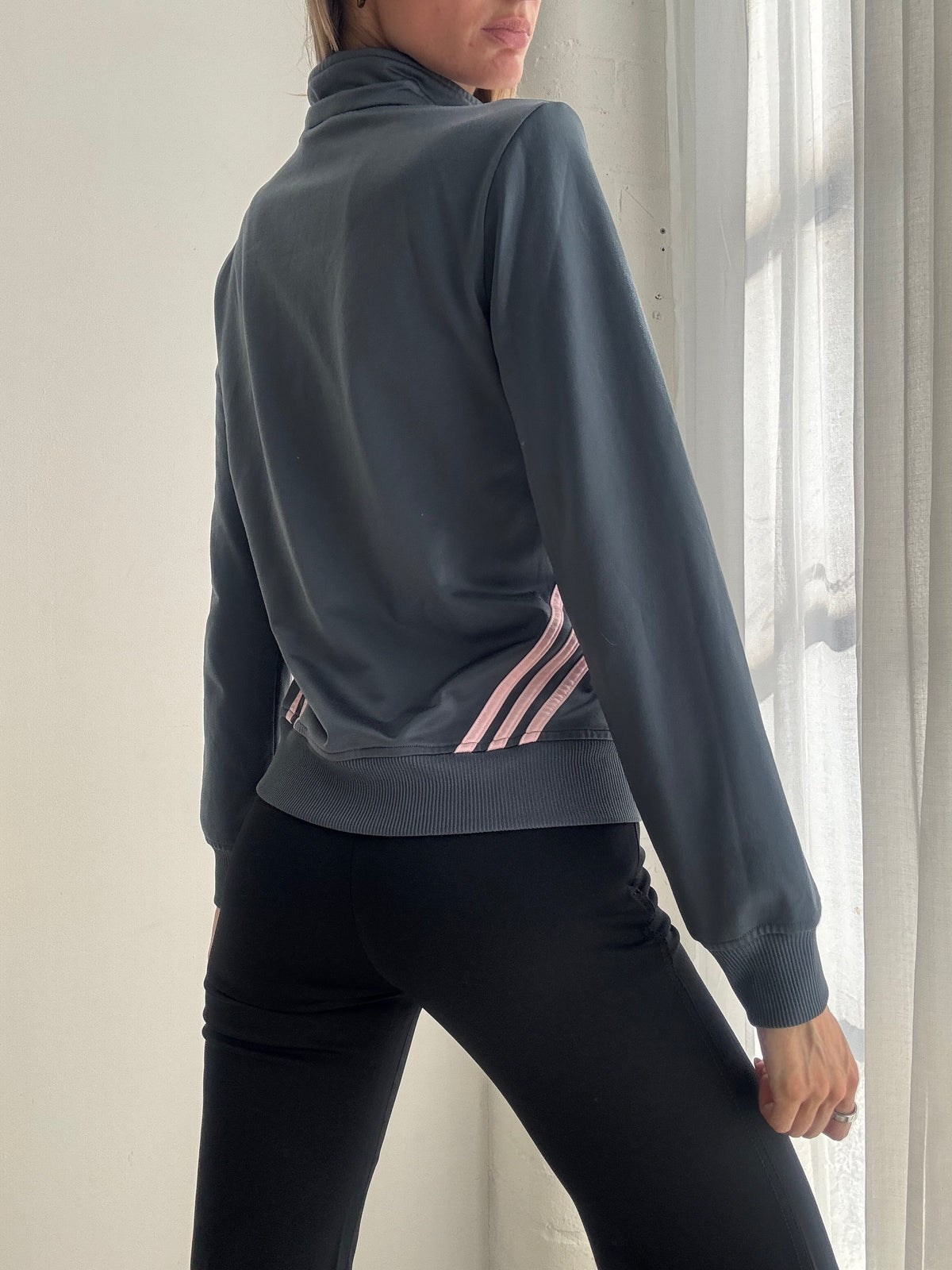 Vintage Y2K Adidas Grey & Blue Track Jacket - Size S