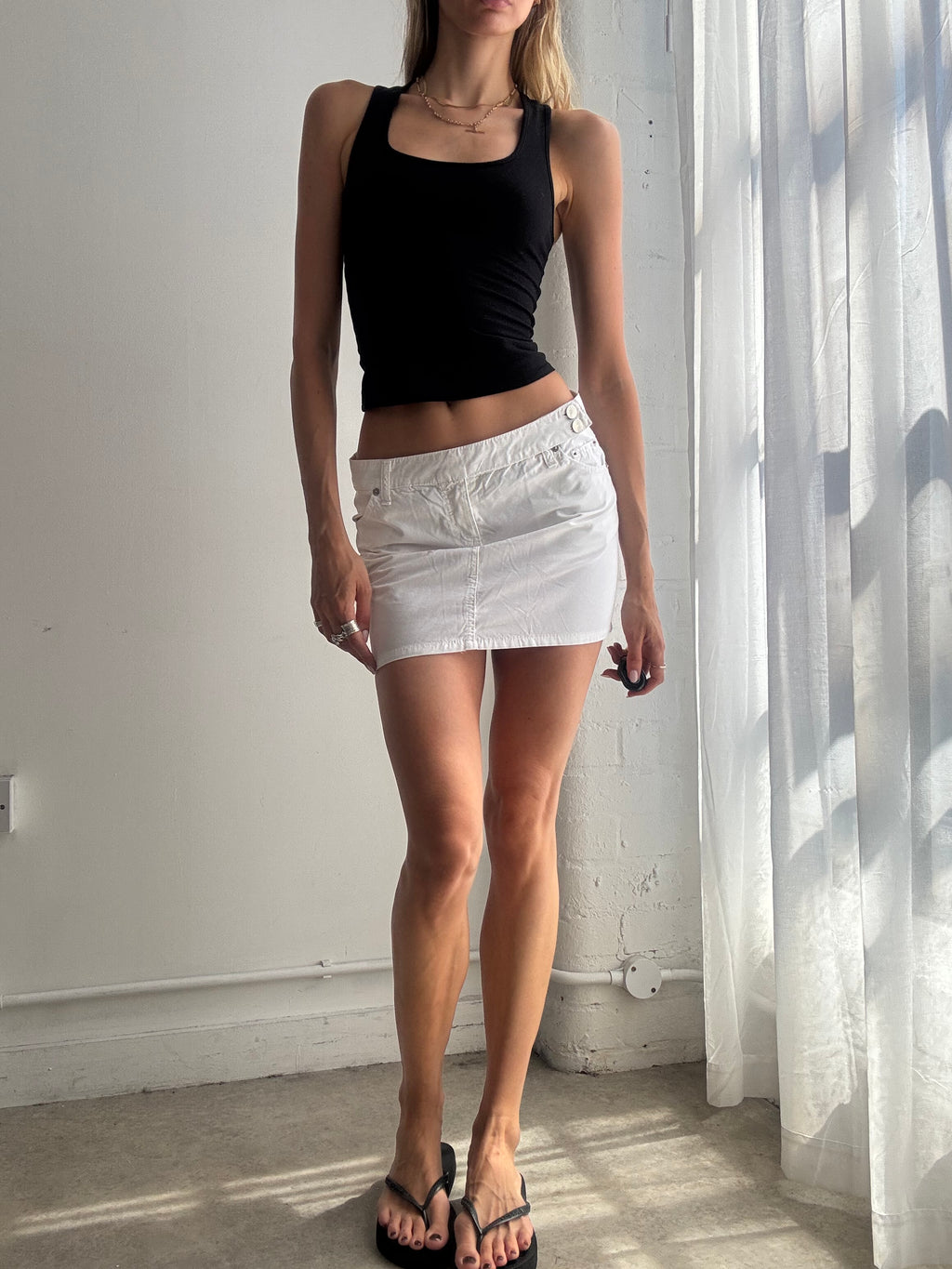 Vintage White Low Rise Mini Skirt Y2K - Size S