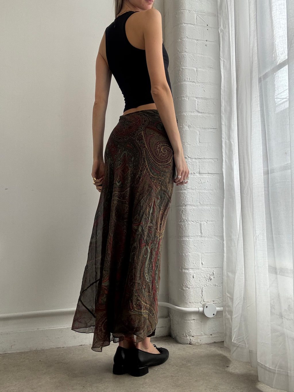 Vintage Y2K Ralph Lauren silk paisley print asymmetric maxi skirt