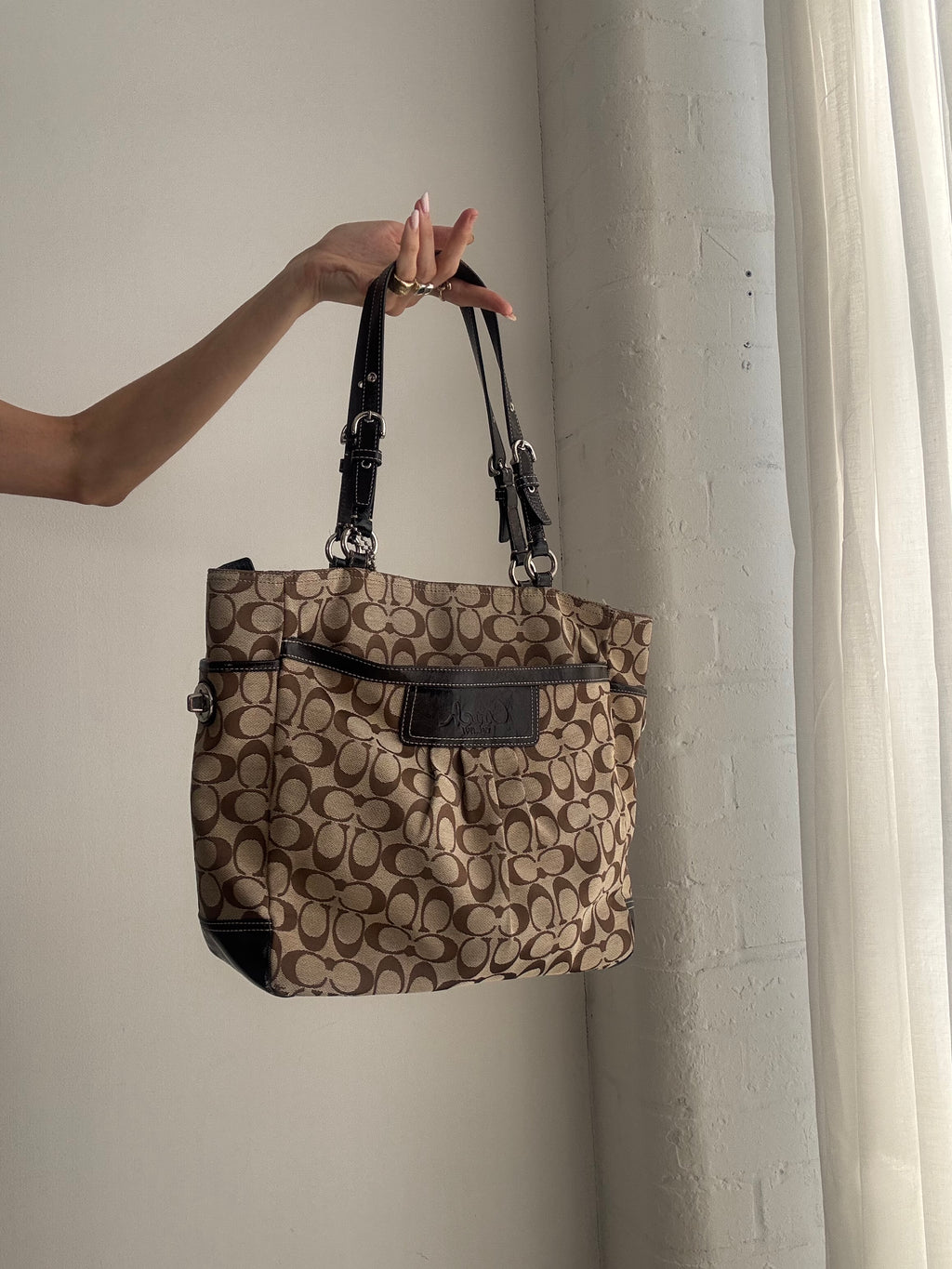 Vintage Y2K Coach Signature Tote Bag – Brown Monogram Canvas Shoulder Bag