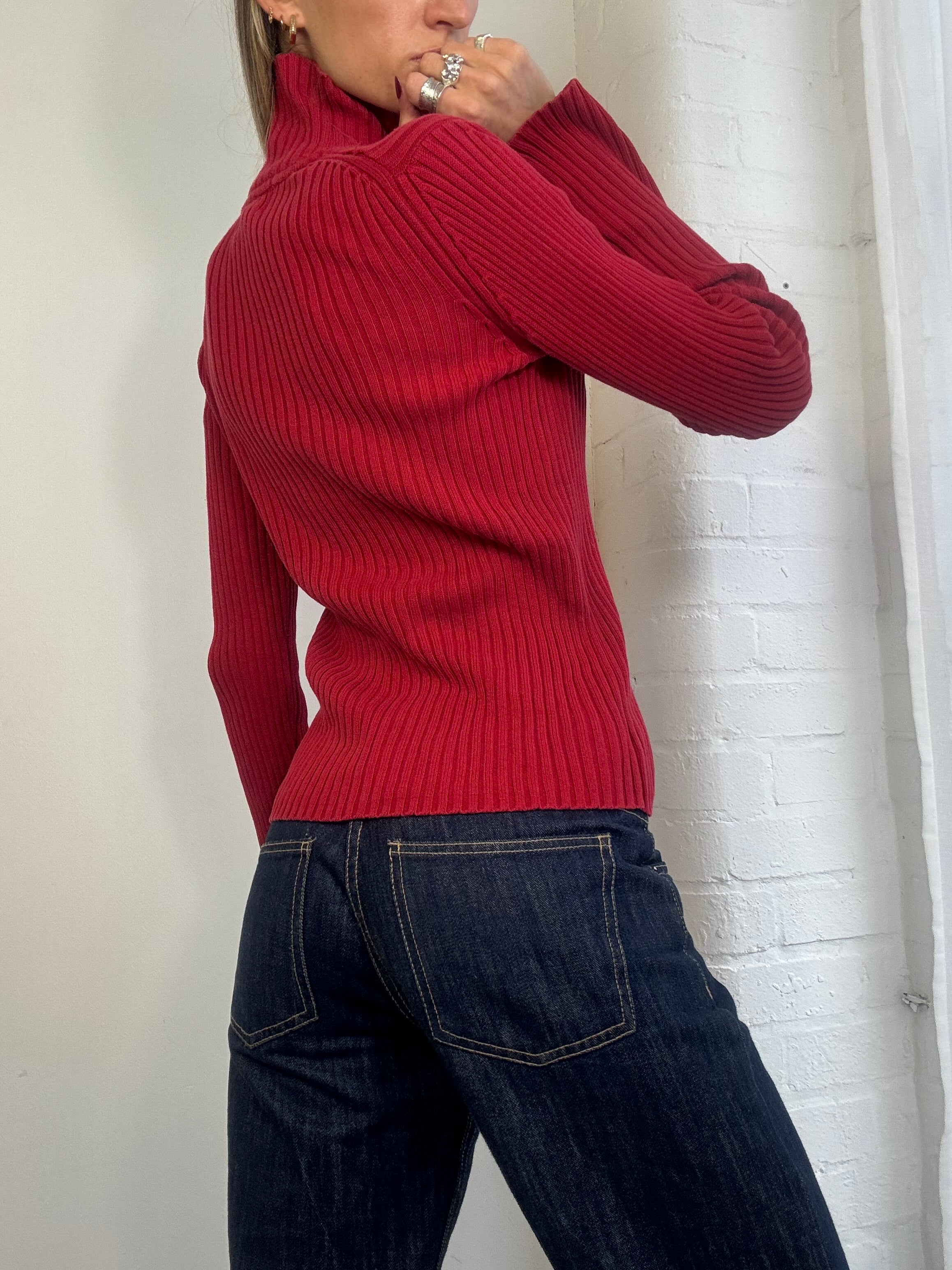 Vintage Y2K red ribbed jumper