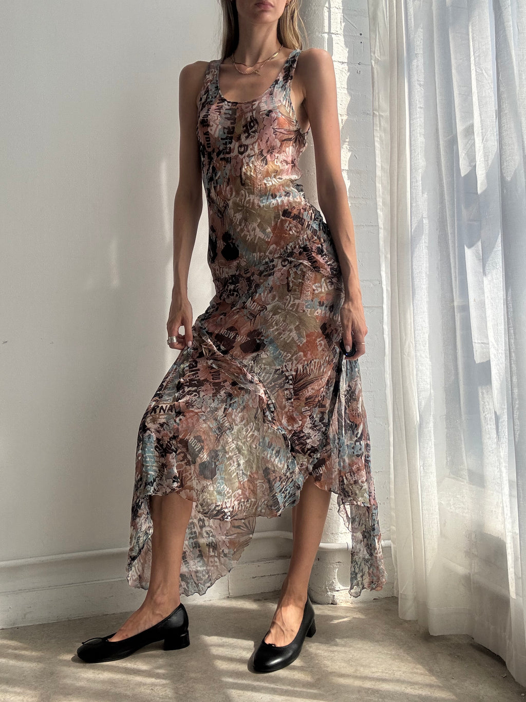 Vintage Y2K Abstract Silk Handkerchief Dress - Size S