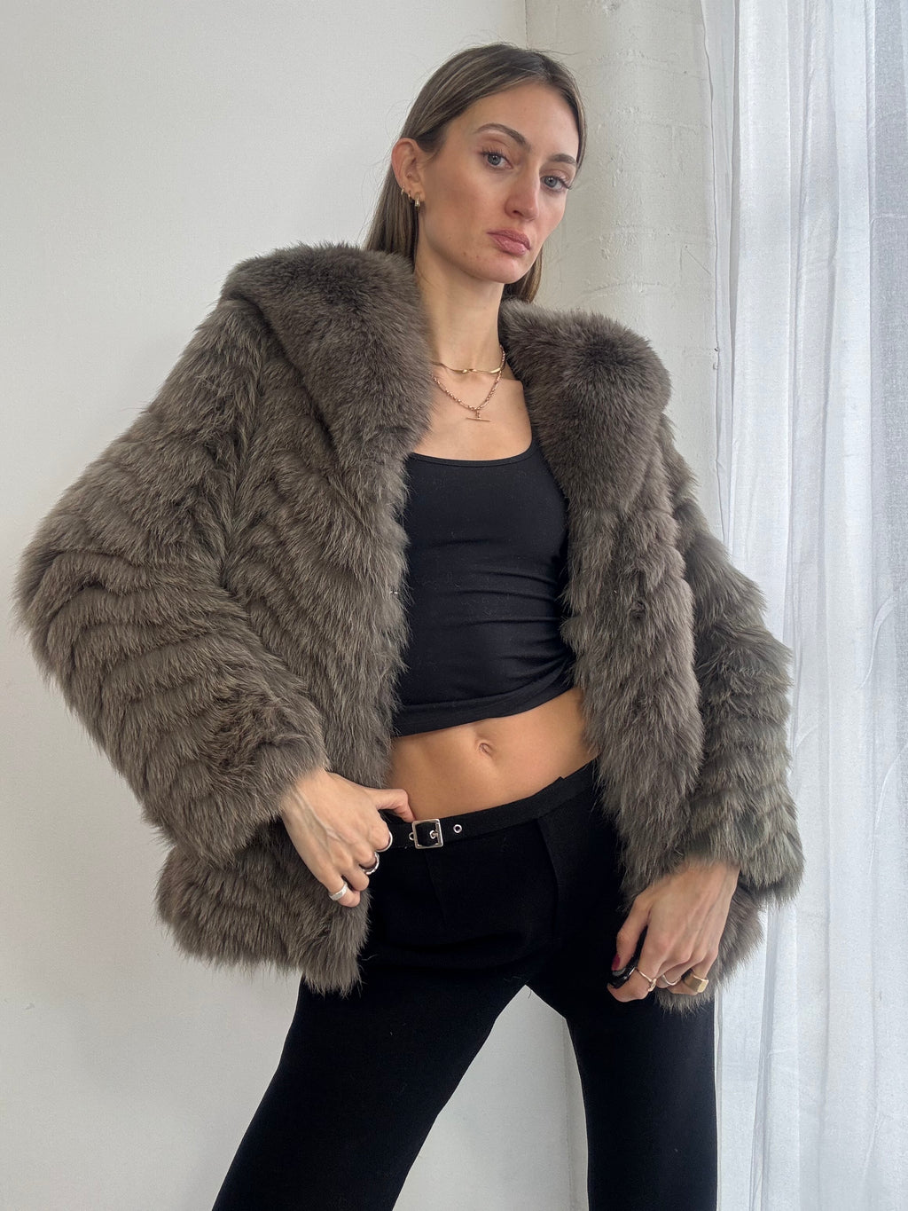 Vintage 90s brown fox fur coat