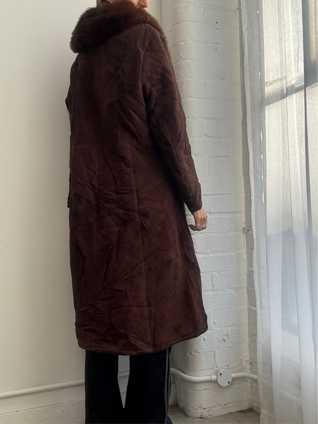 Vintage 90s brown suede sheepskin coat