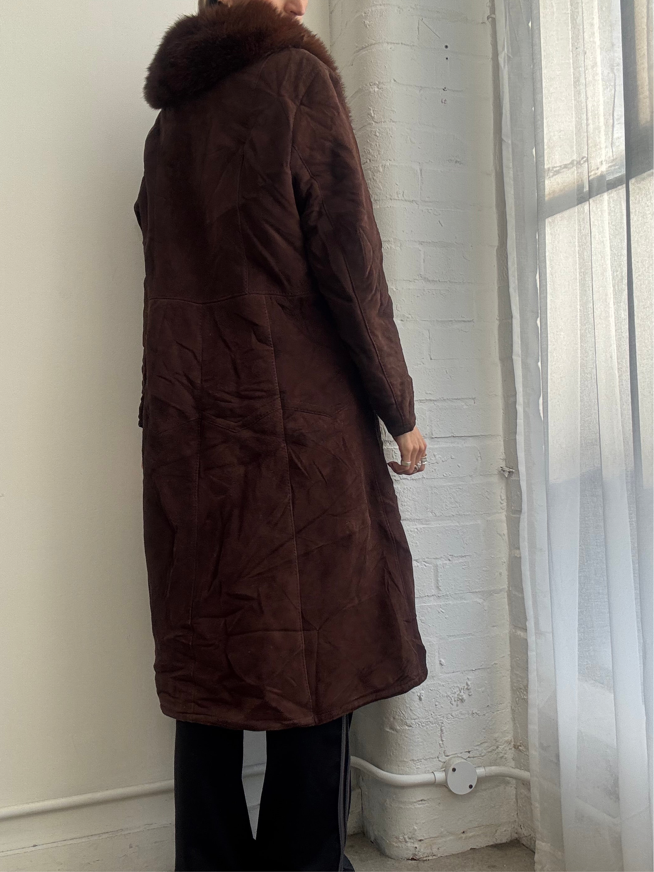 Vintage 90s brown suede sheepskin coat