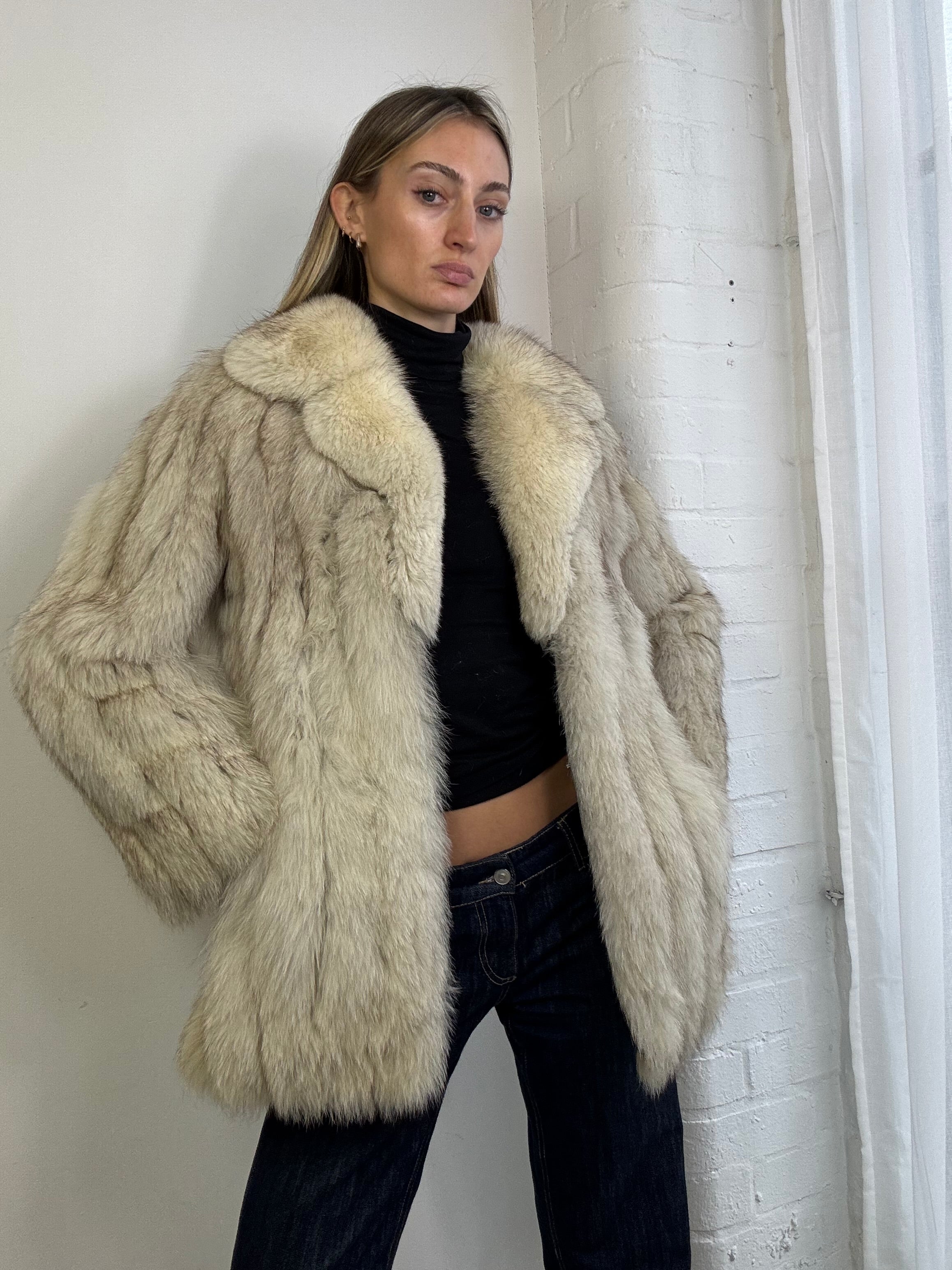 Vintage 90s white fox fur coat