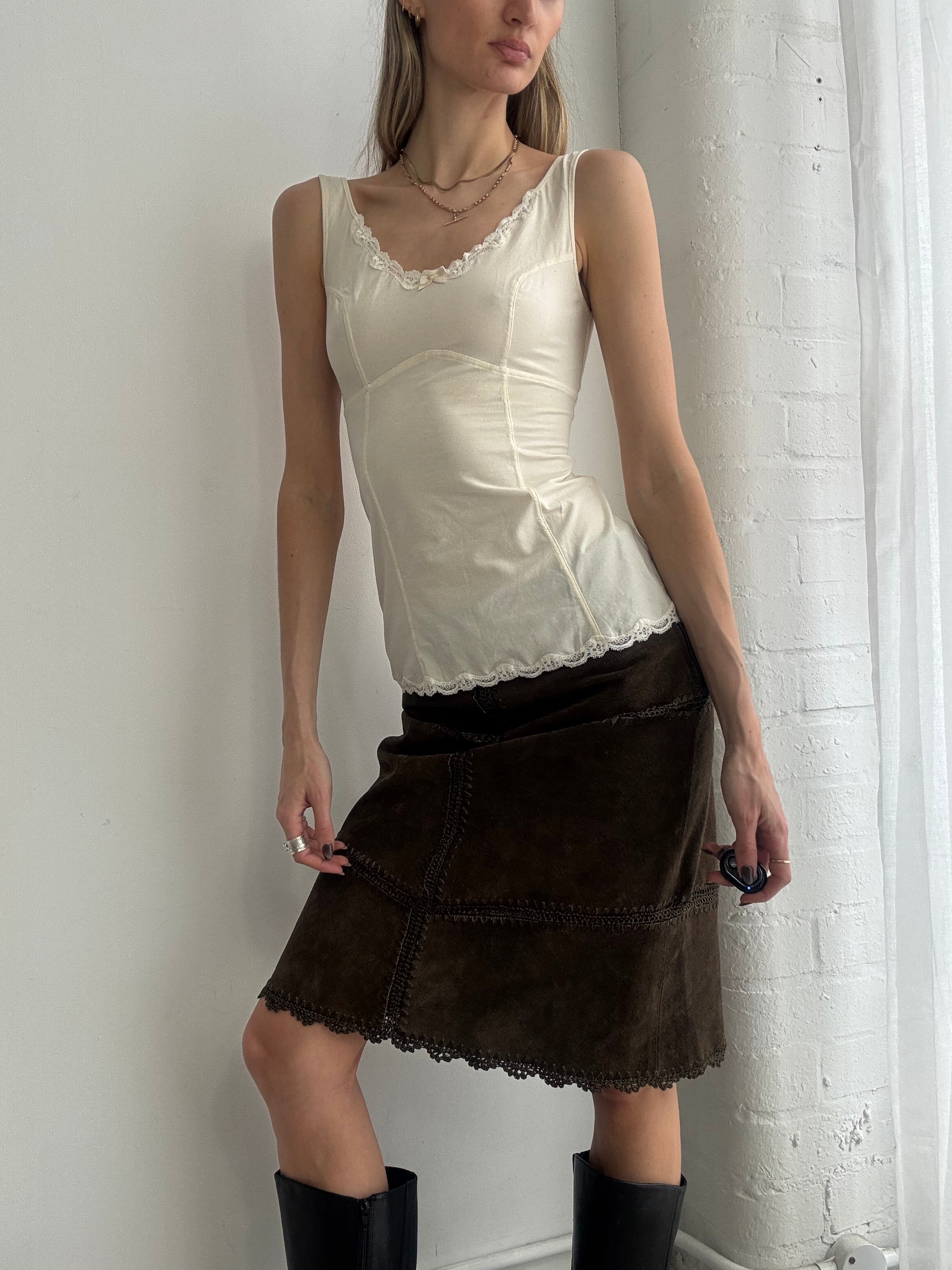 Vintage 90's cream lace trim fitted cami top - Size S