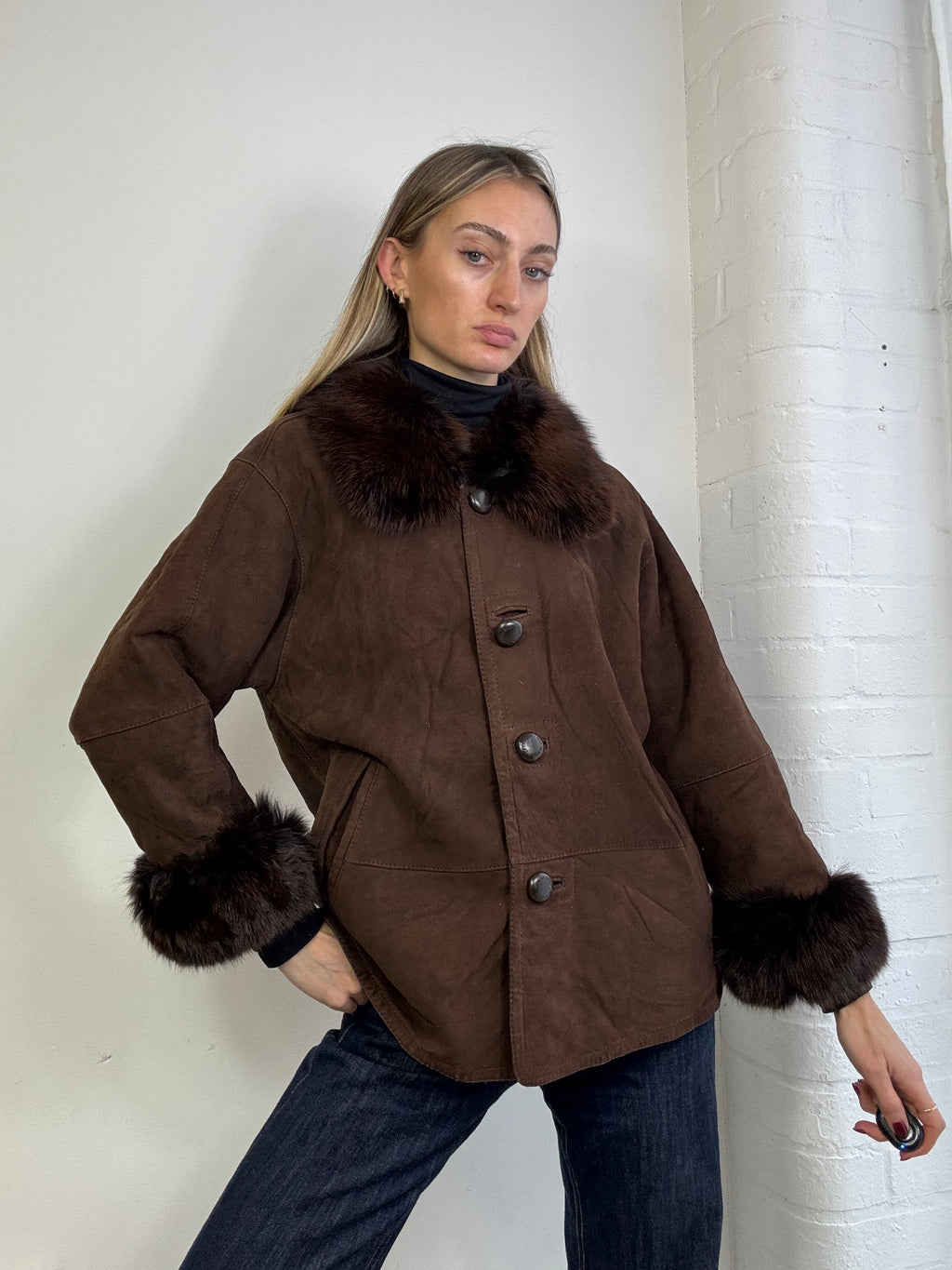 Vintage 90s sheepskin coat brown