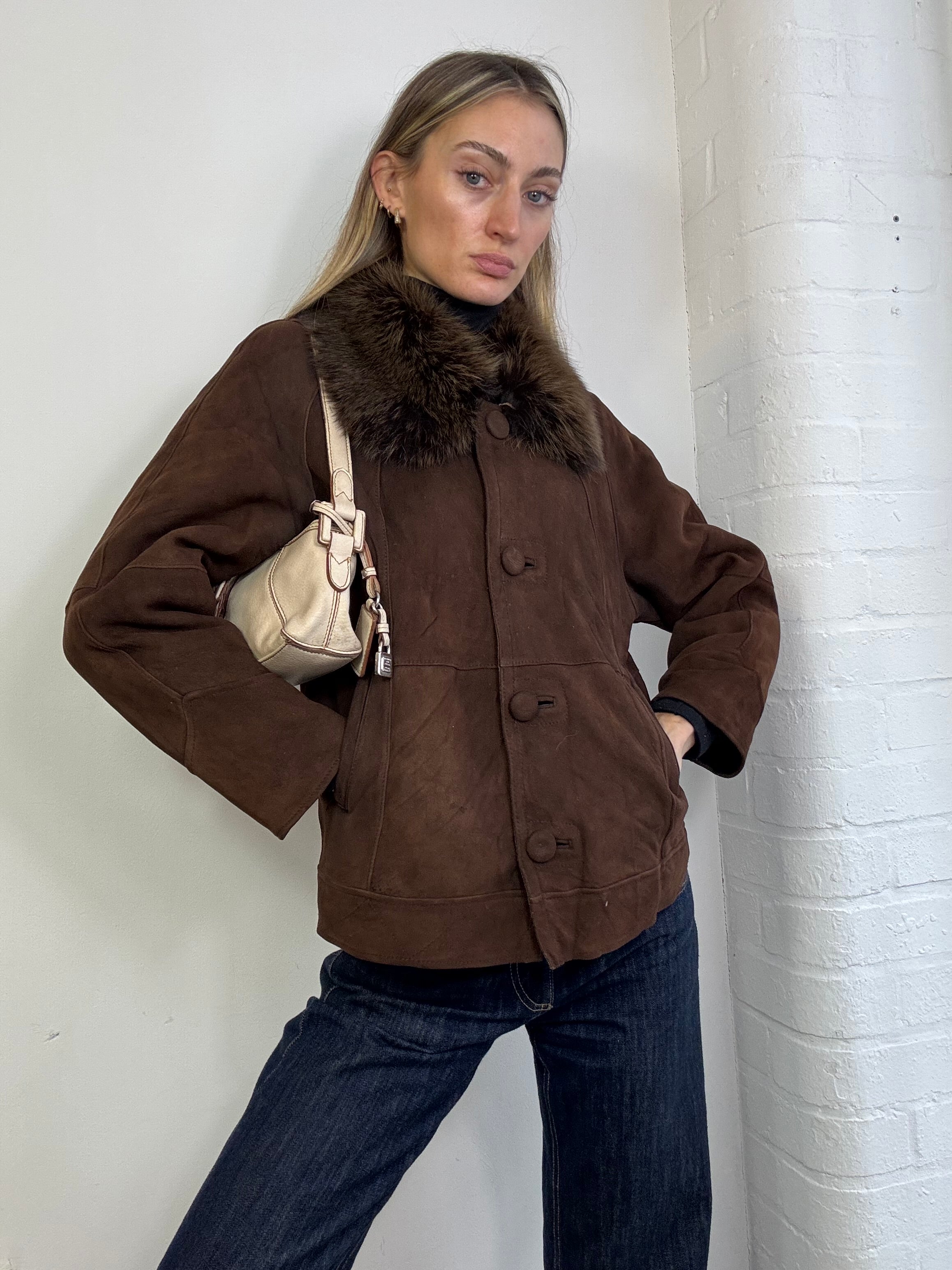 Vintage sheepskin coat in brown