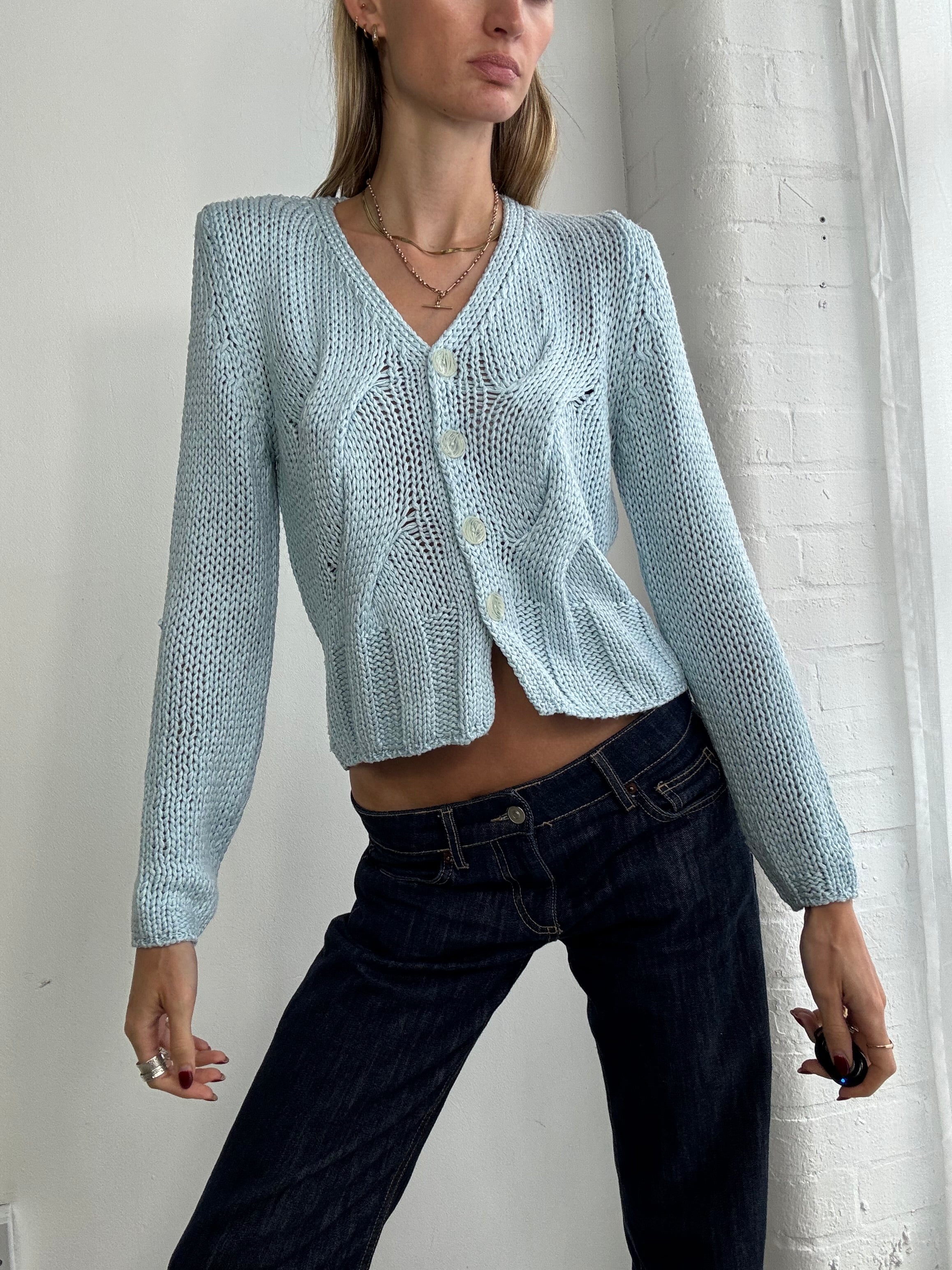 Vintage baby blue knitted cardigan