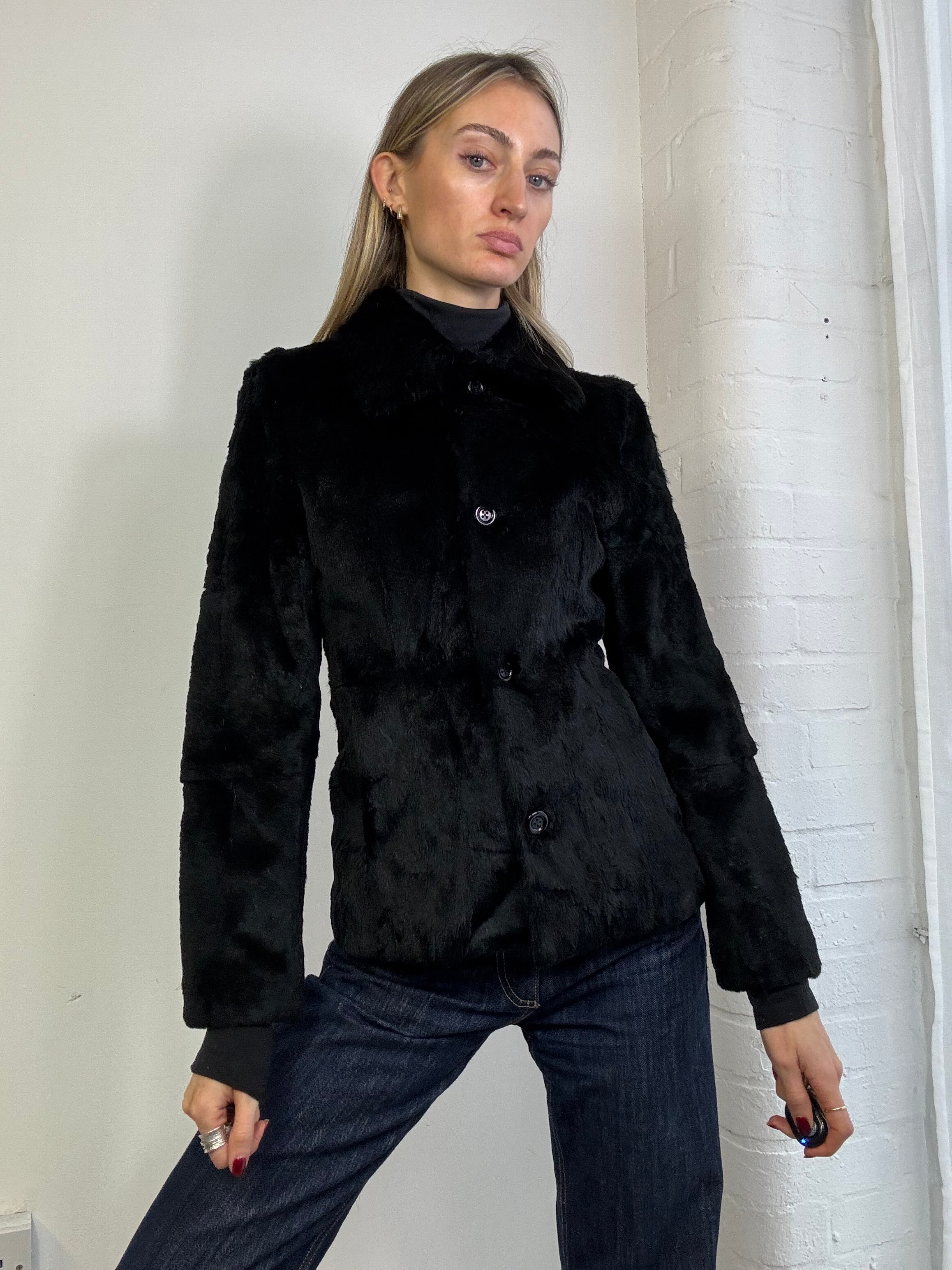 Vintage 90s black fur coat