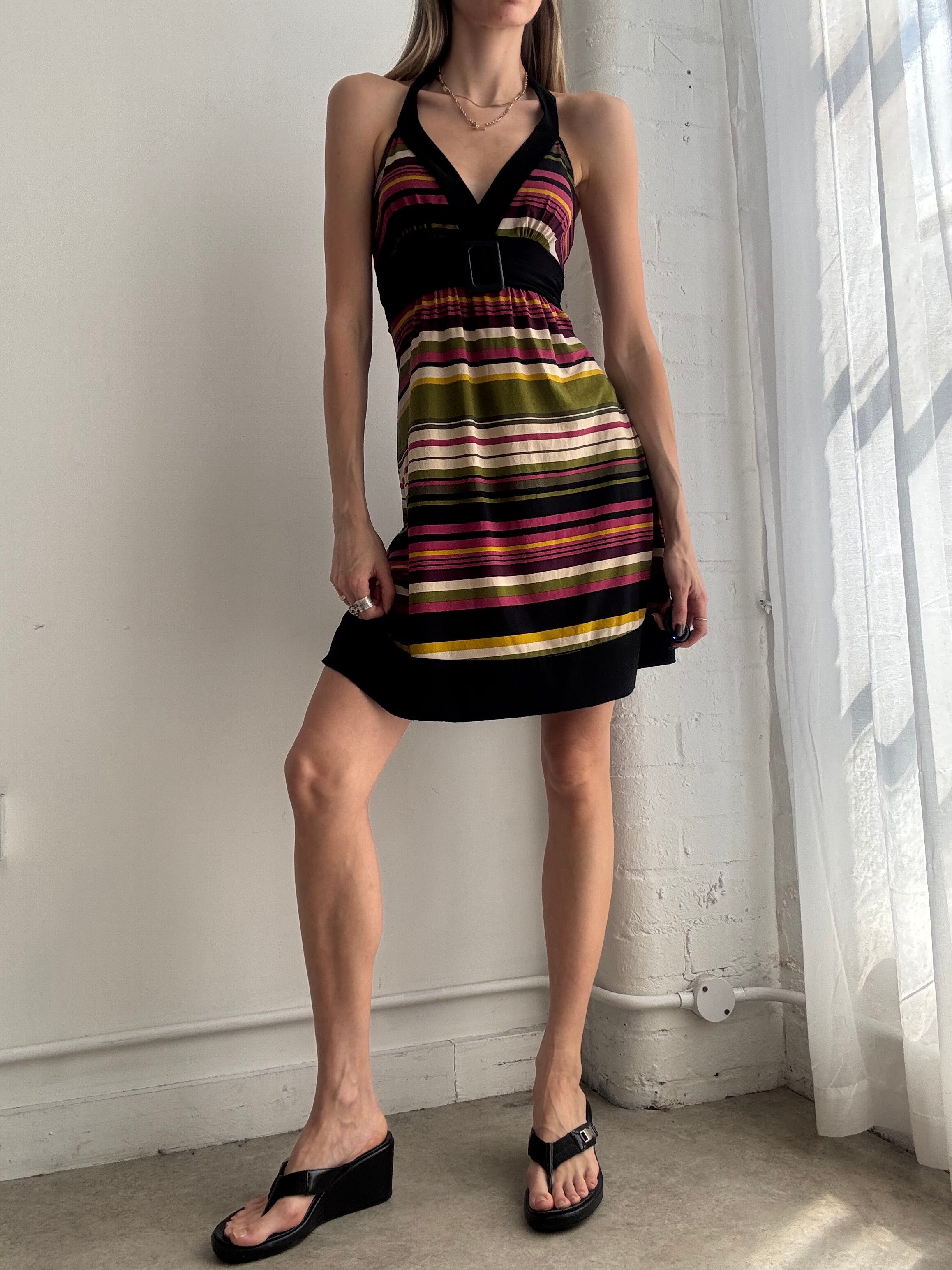 Vintage y2k striped halter mini dress - Size S