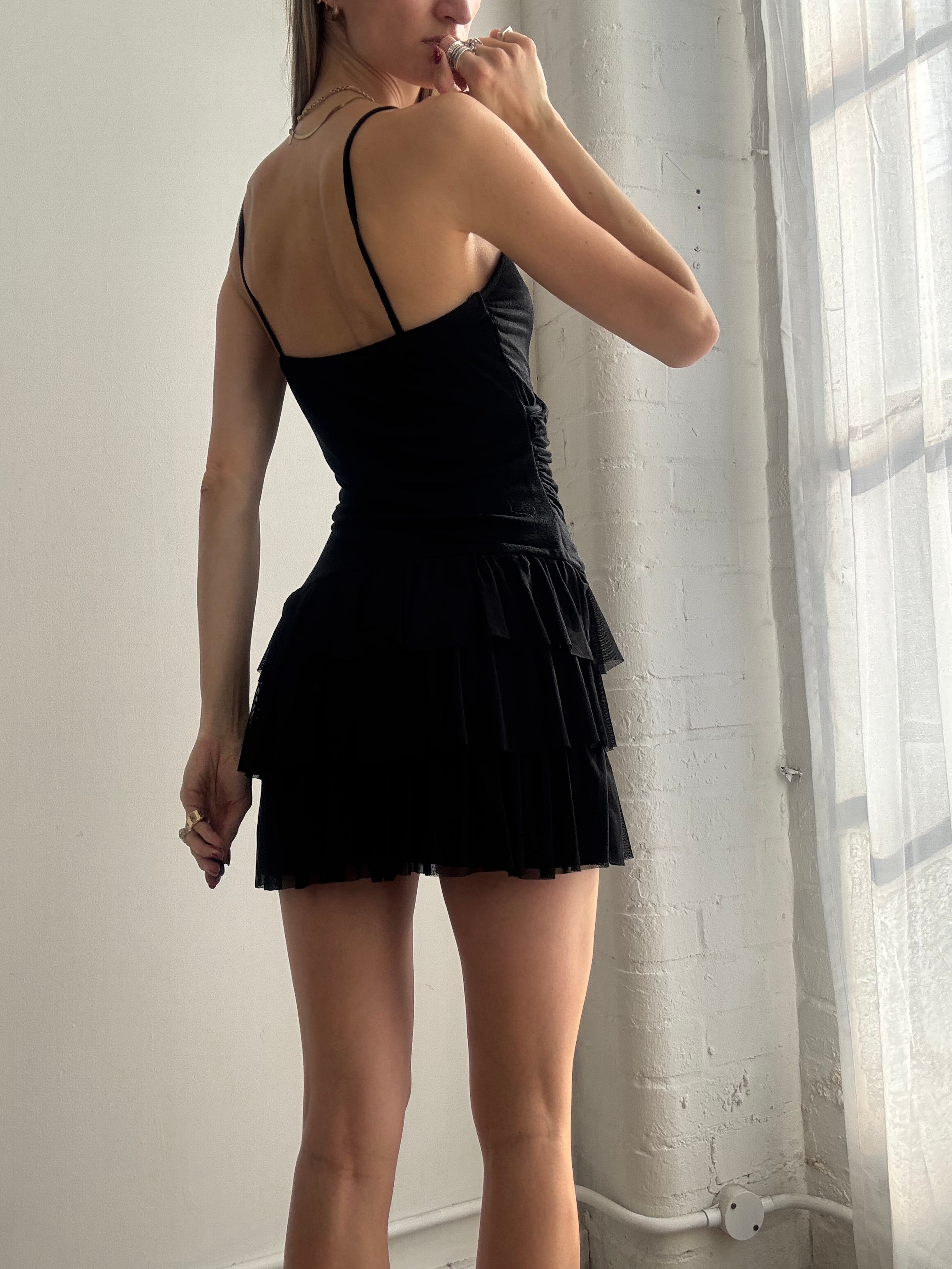 Vintage Y2k Black Ruffle Mini Dress