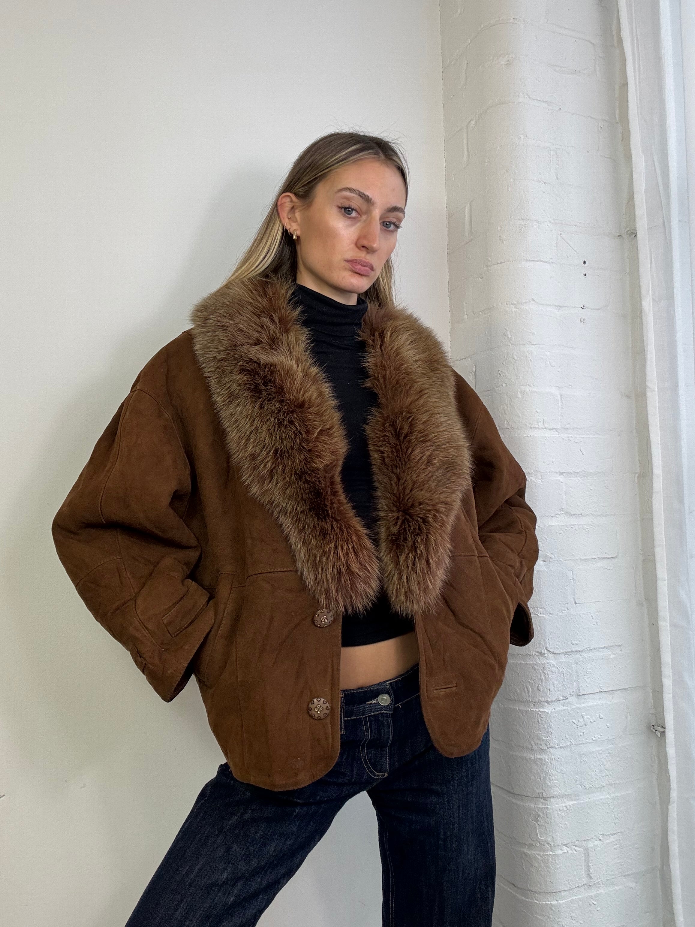 Vintage 90s sheepskin coat brown