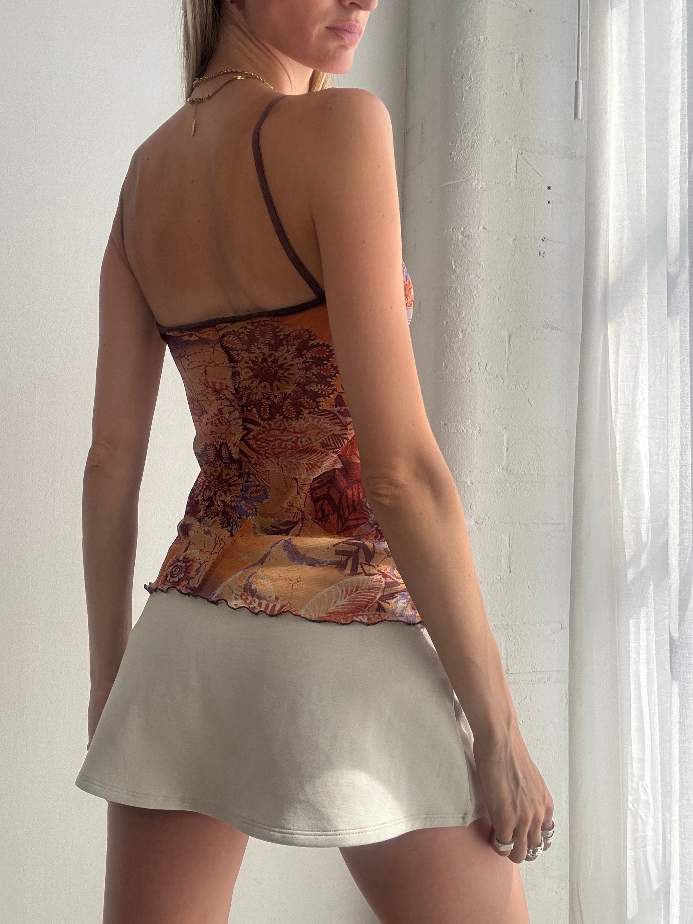 Vintage Y2K Paisley Mesh Cami Top Fairy Grunge Boho - Size S