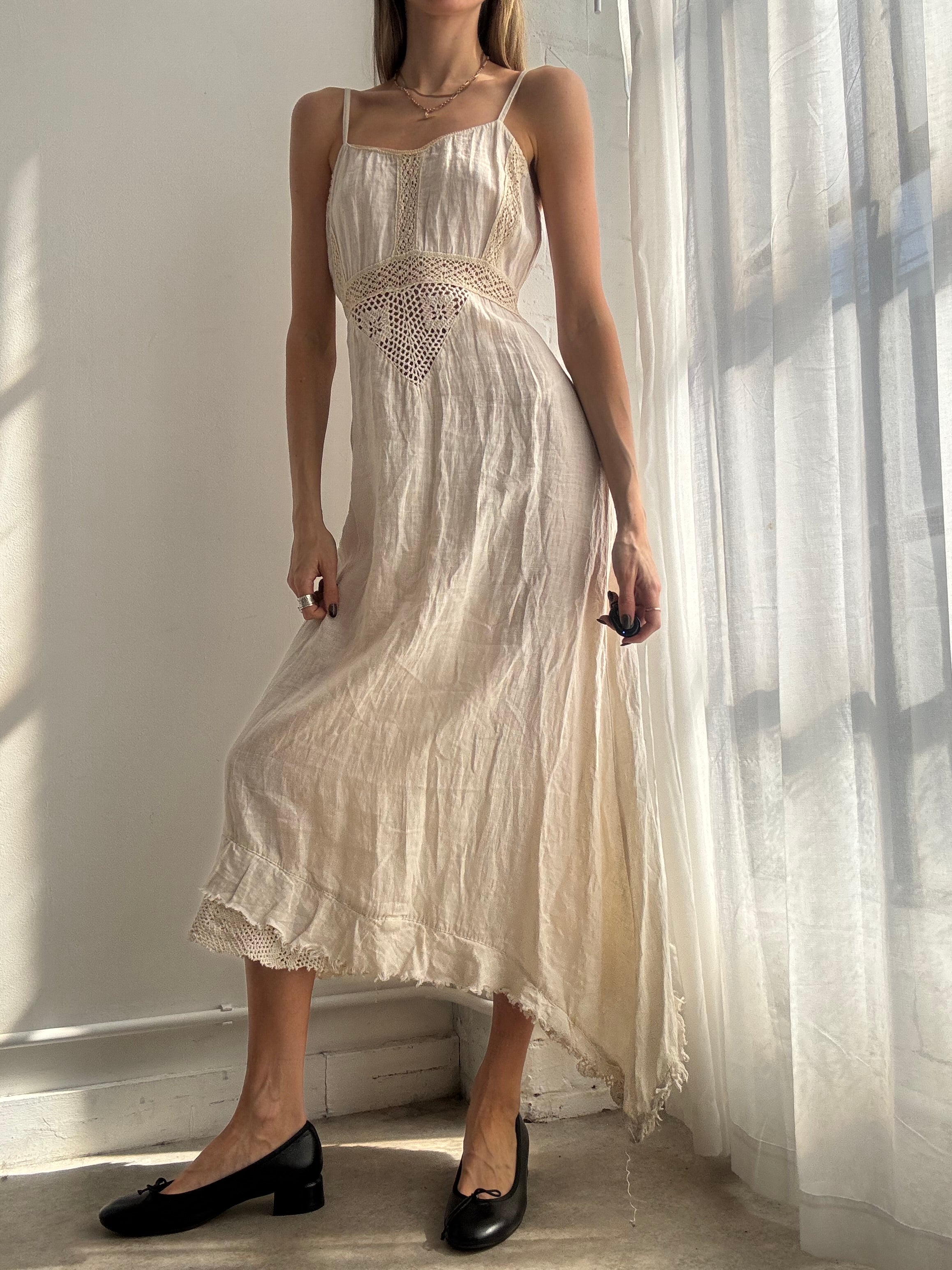 Vintage Y2K cream boho midi dress - Size S/M