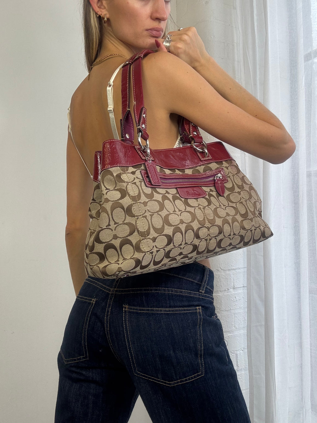 Vintage Y2K coach monogram shoulder bag red leather