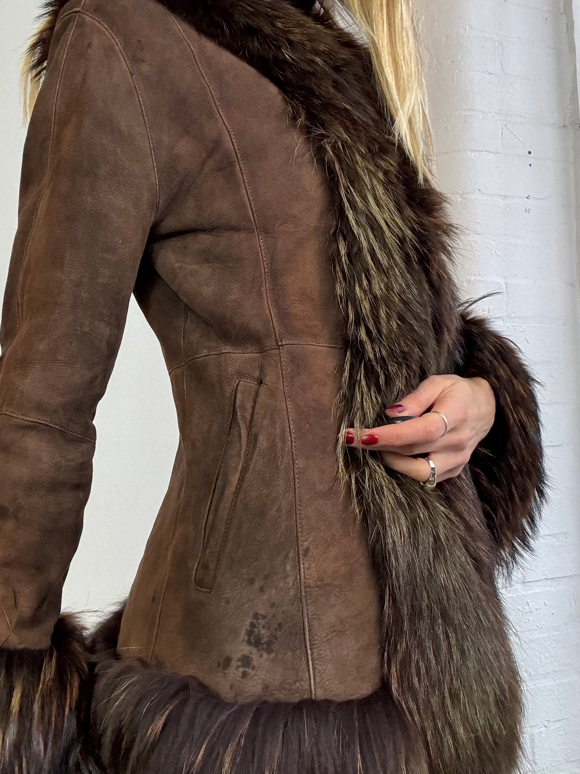 Vintage 90s brown suede & fur Afghan coat