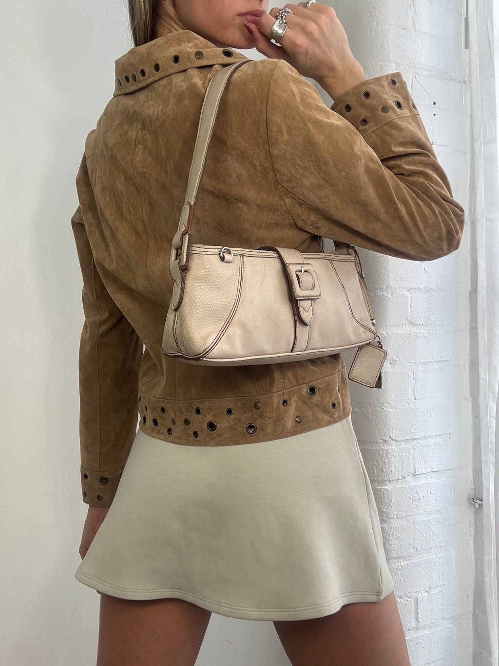Vintage Y2K tan faux suede studded jacket