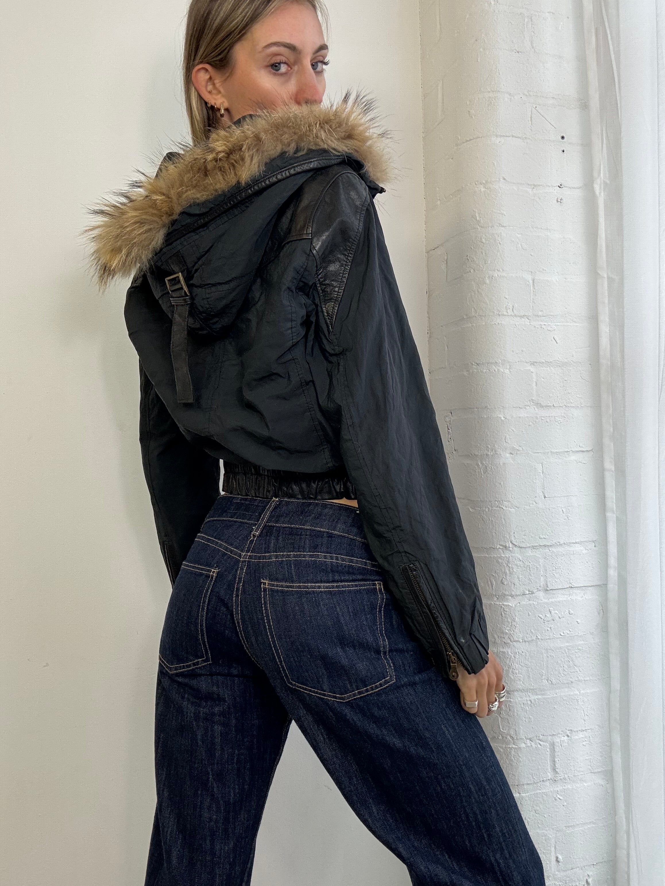 Vintage Y2K hooded bomber jacket